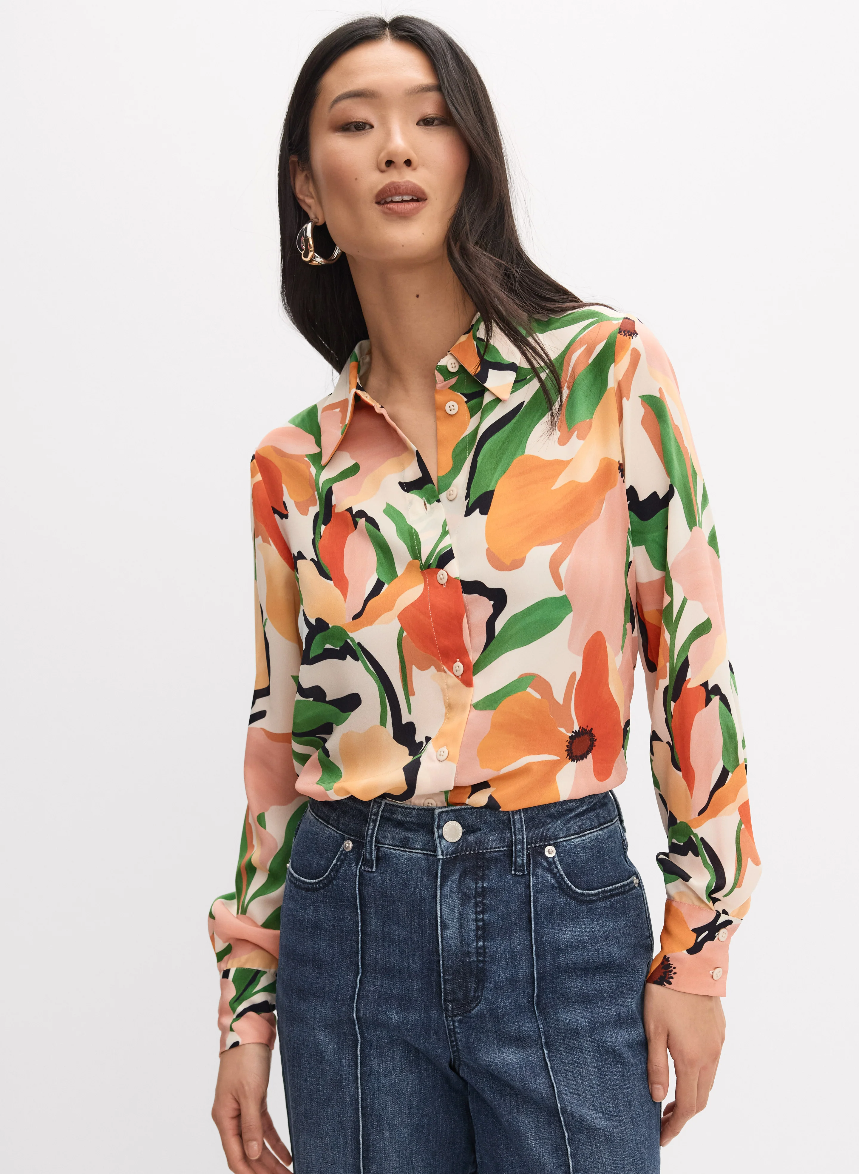 Printed Button-Down Blouse