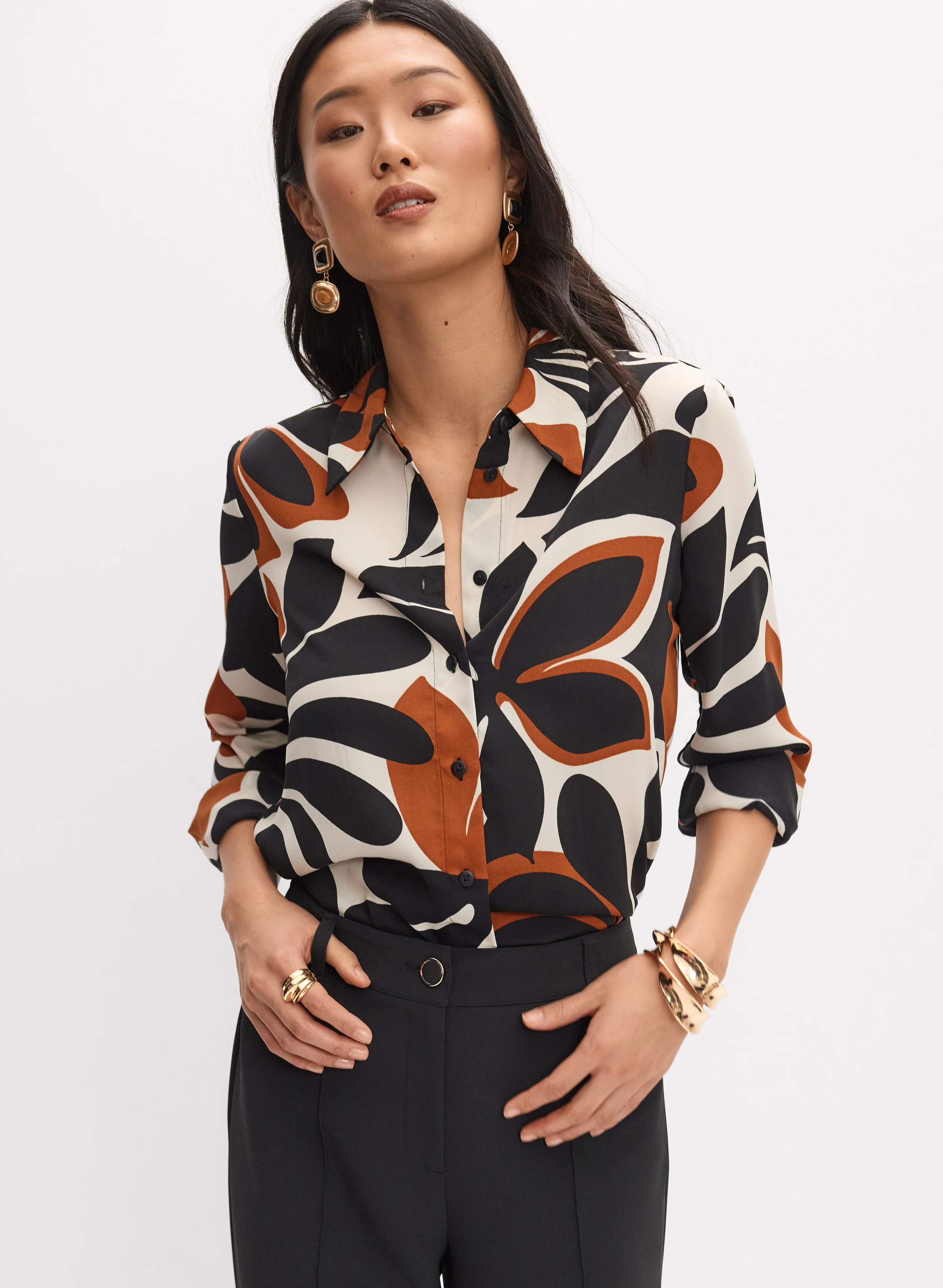 Printed Button-Down Blouse