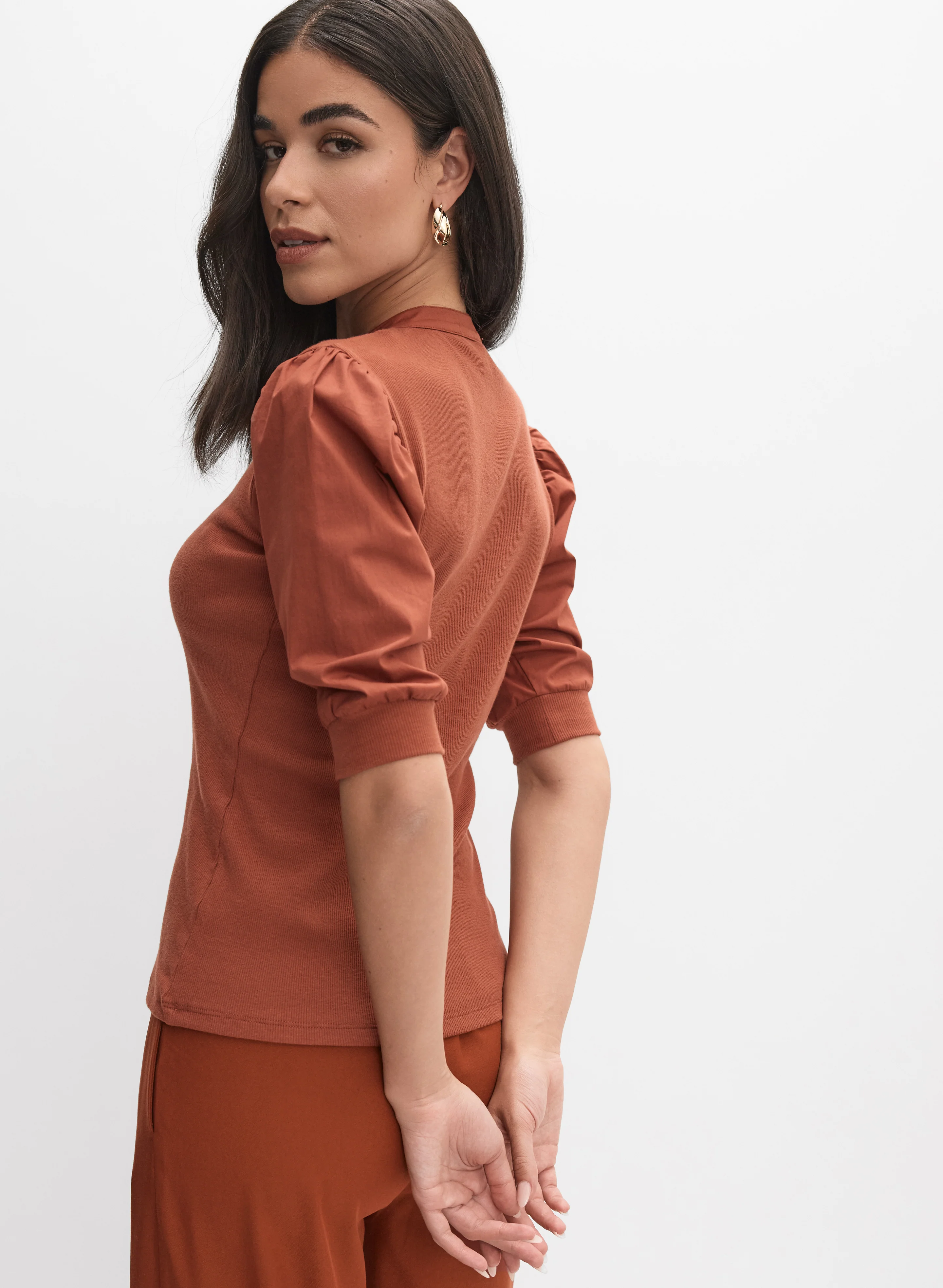 Puff Sleeve Stand Collar Top - Image 4