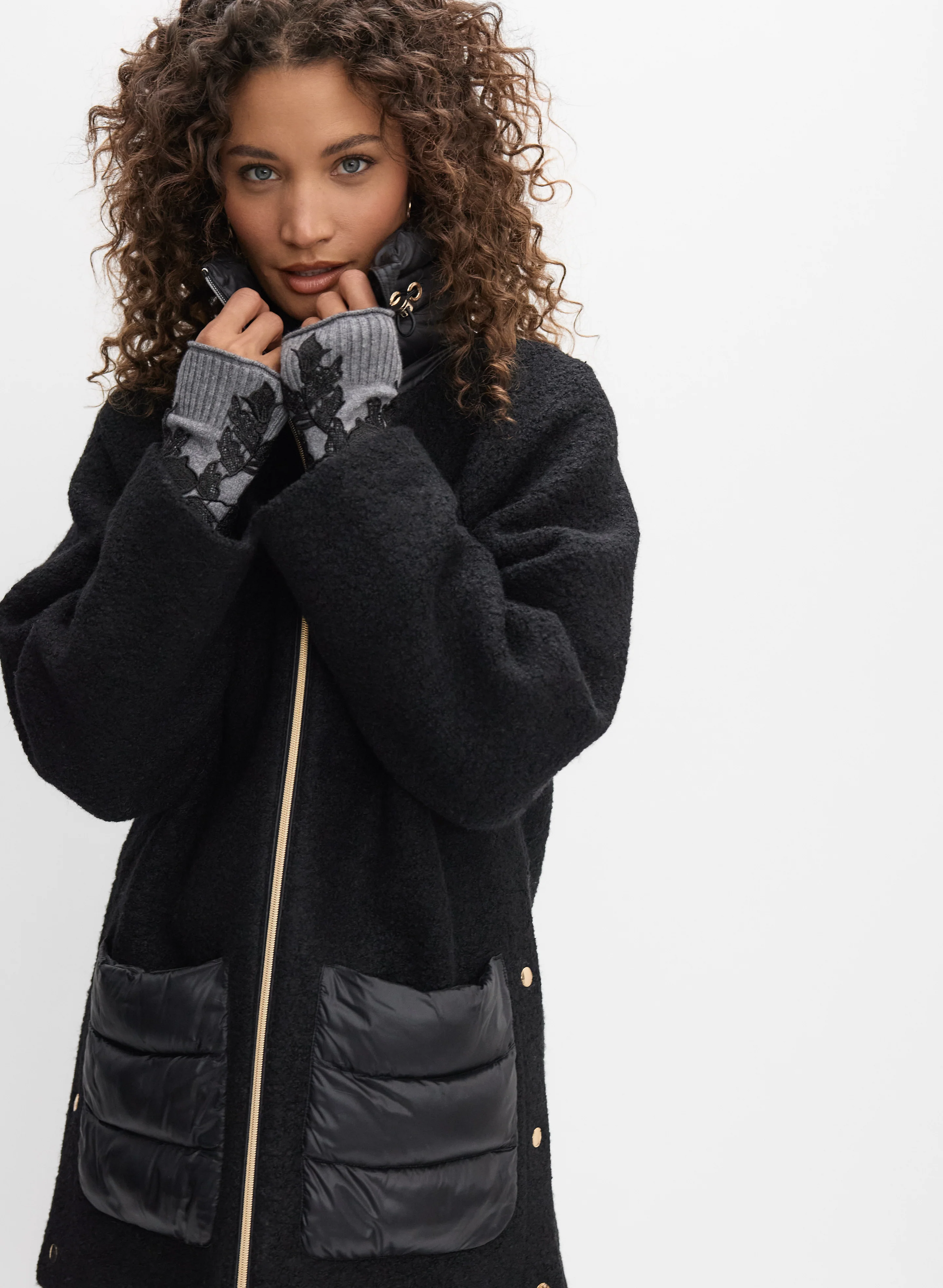 Quilted Detail Boiled Wool Coat - Image 10