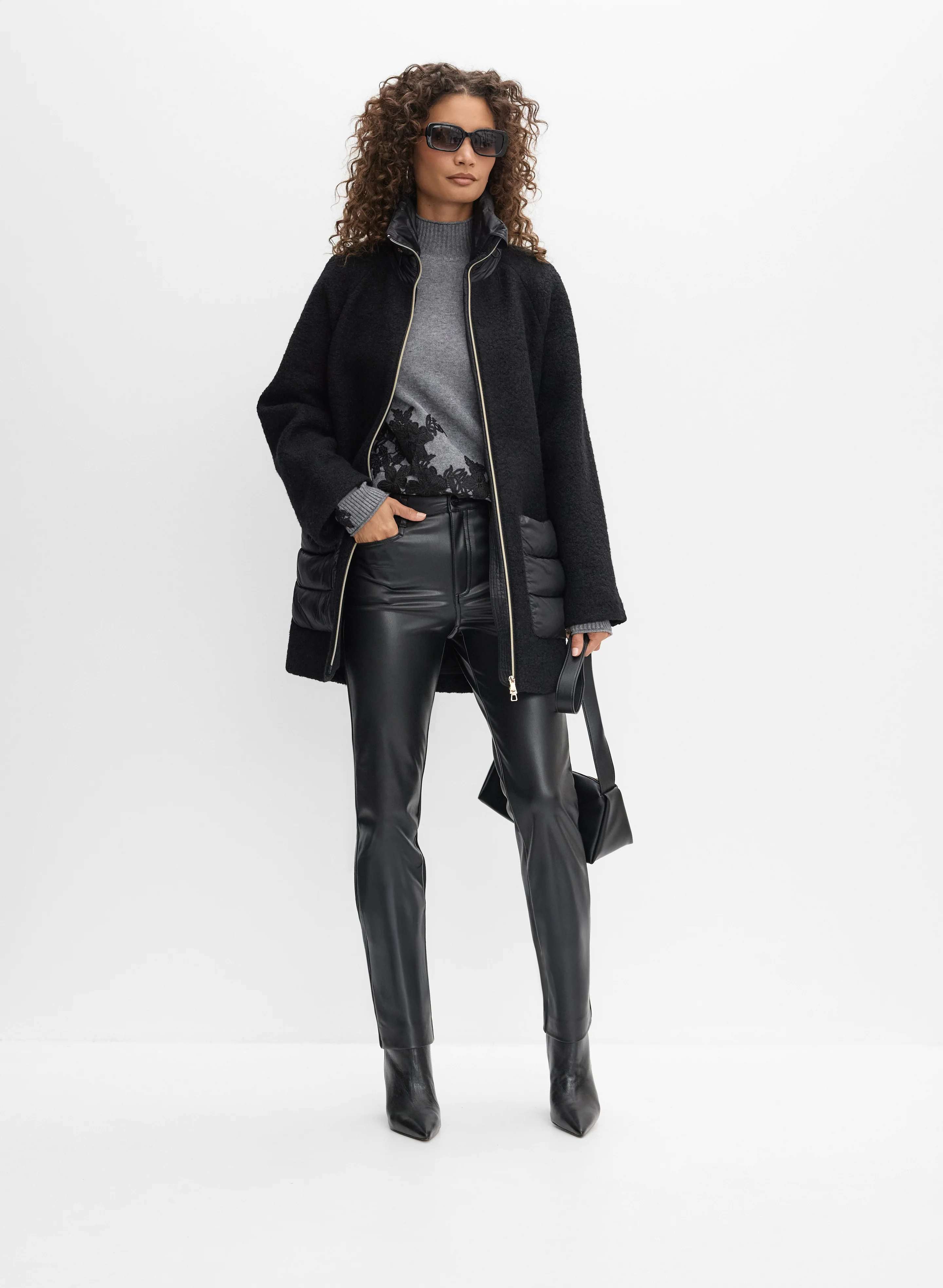 Quilted Detail Boiled Wool Coat - Image 3
