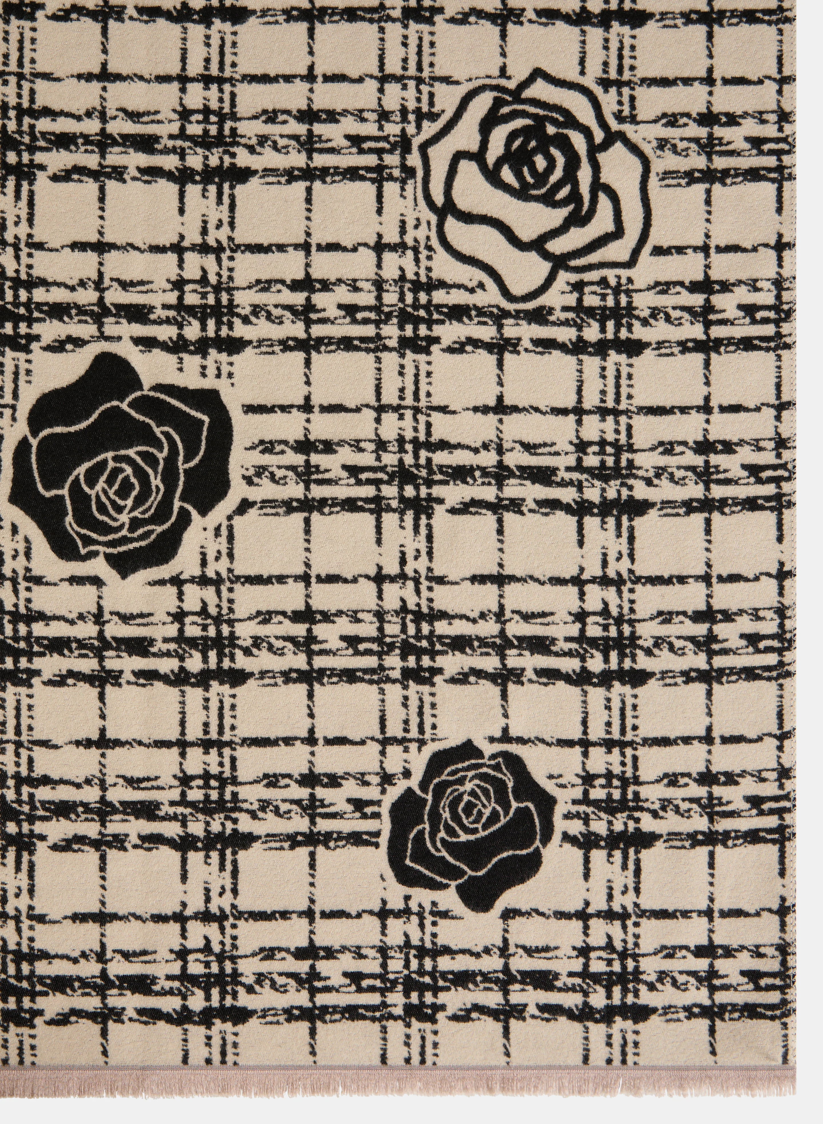 Reversible Plaid Print Rose Detail Scarf - Image 4