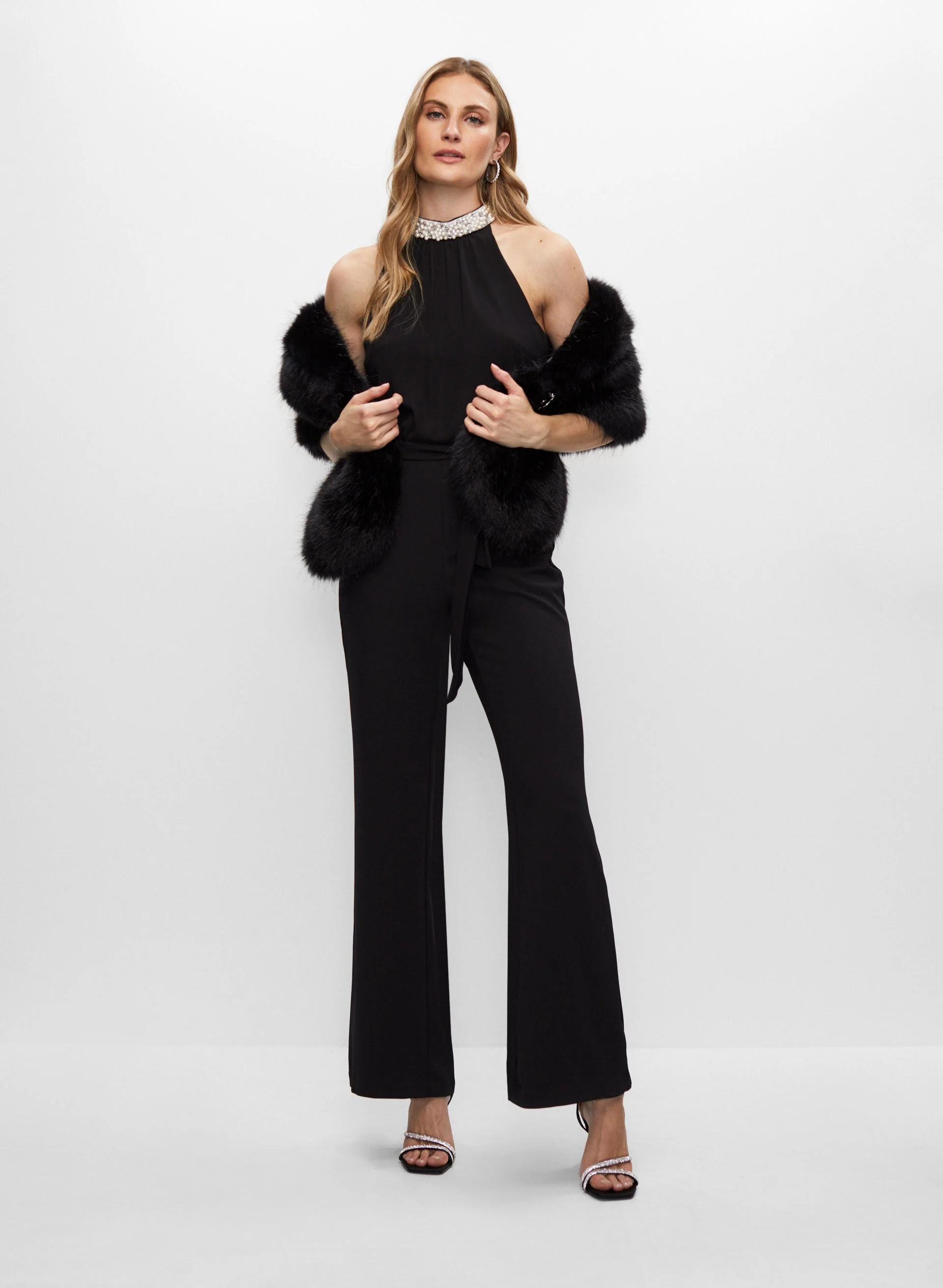 Rhinestone Clip Faux Fur Stole - Image 4