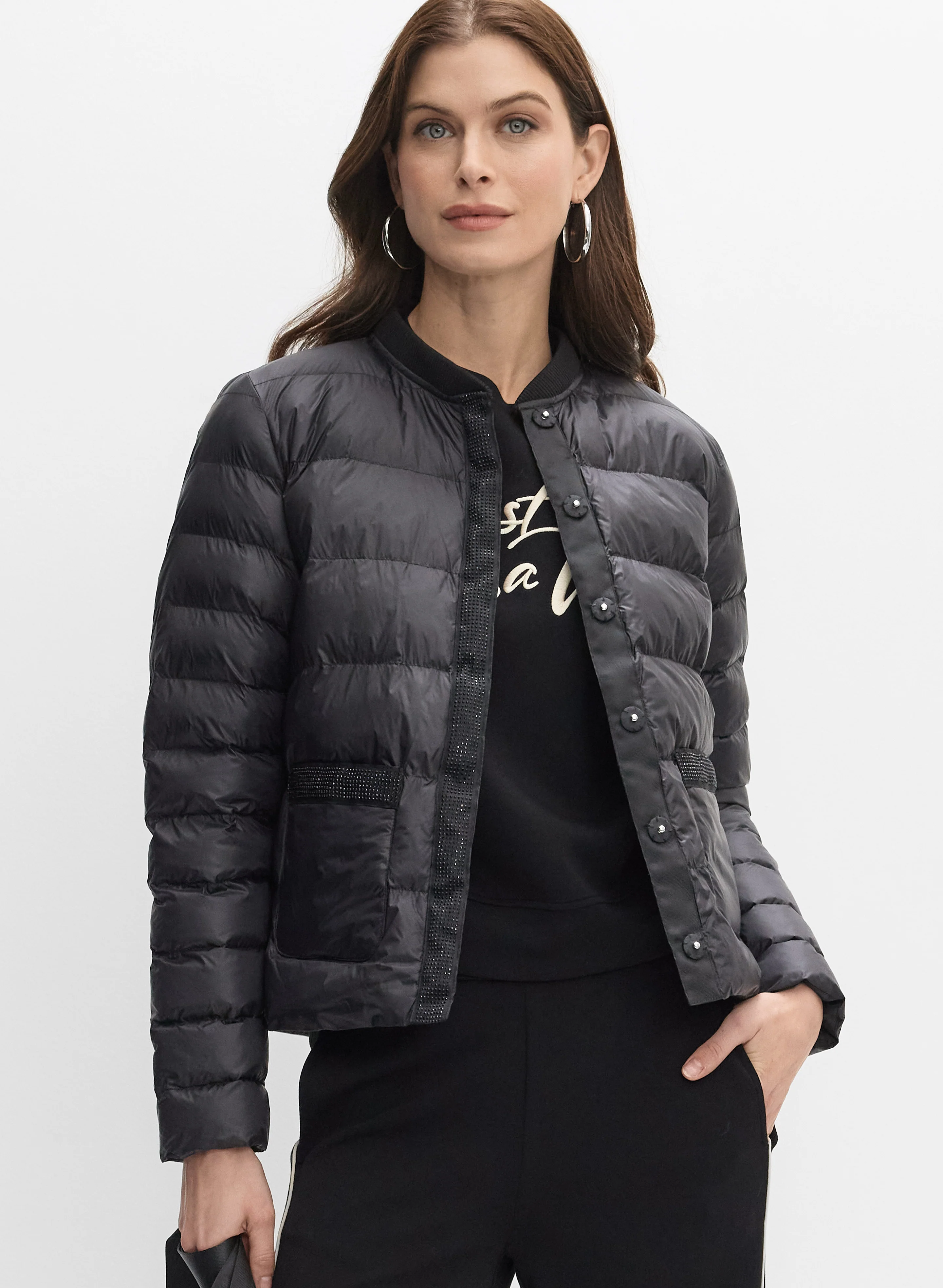 Rhinestone Detail Puffer Coat