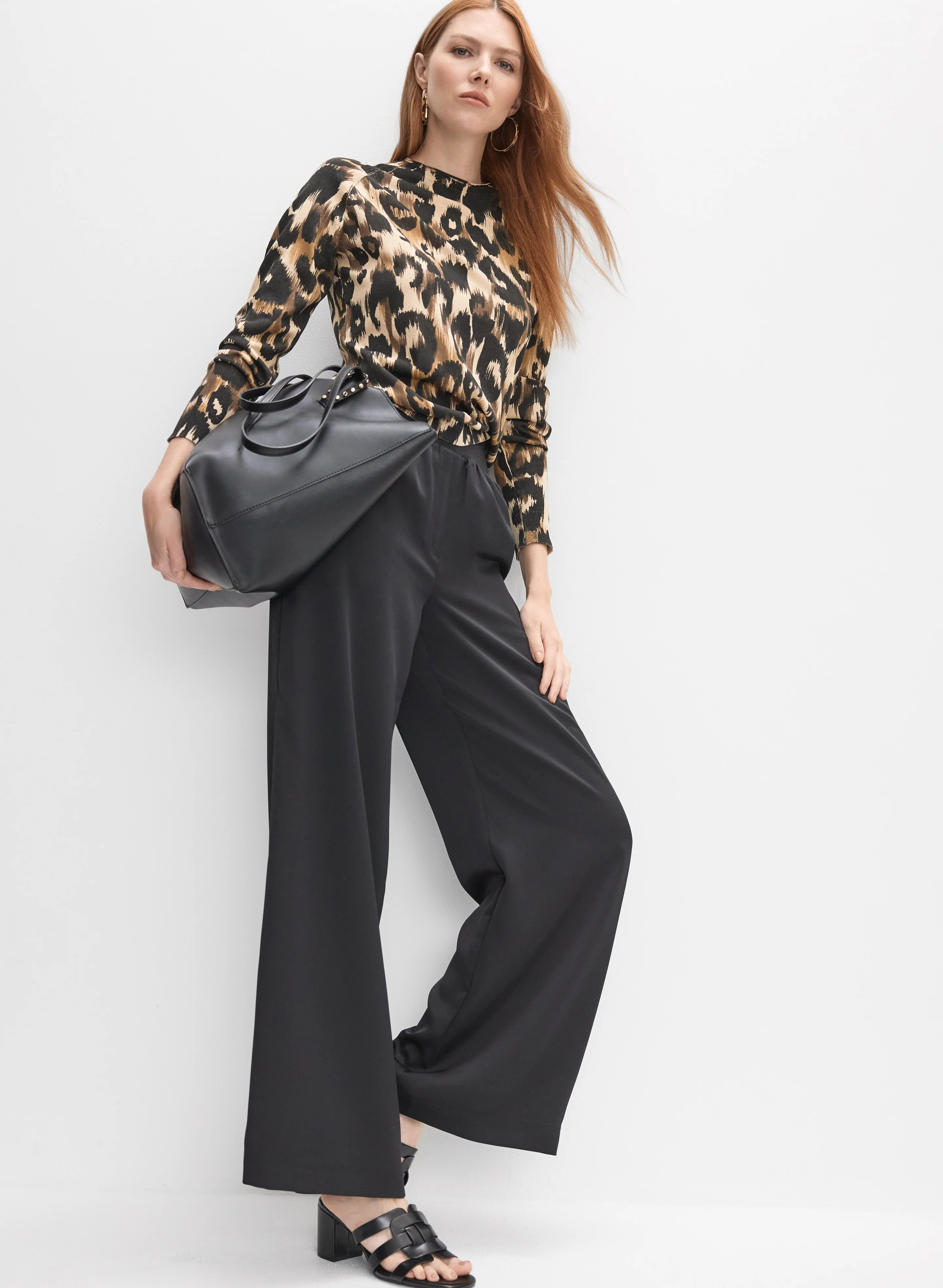 Ribbed Waist Wide-Leg Pants - Image 3