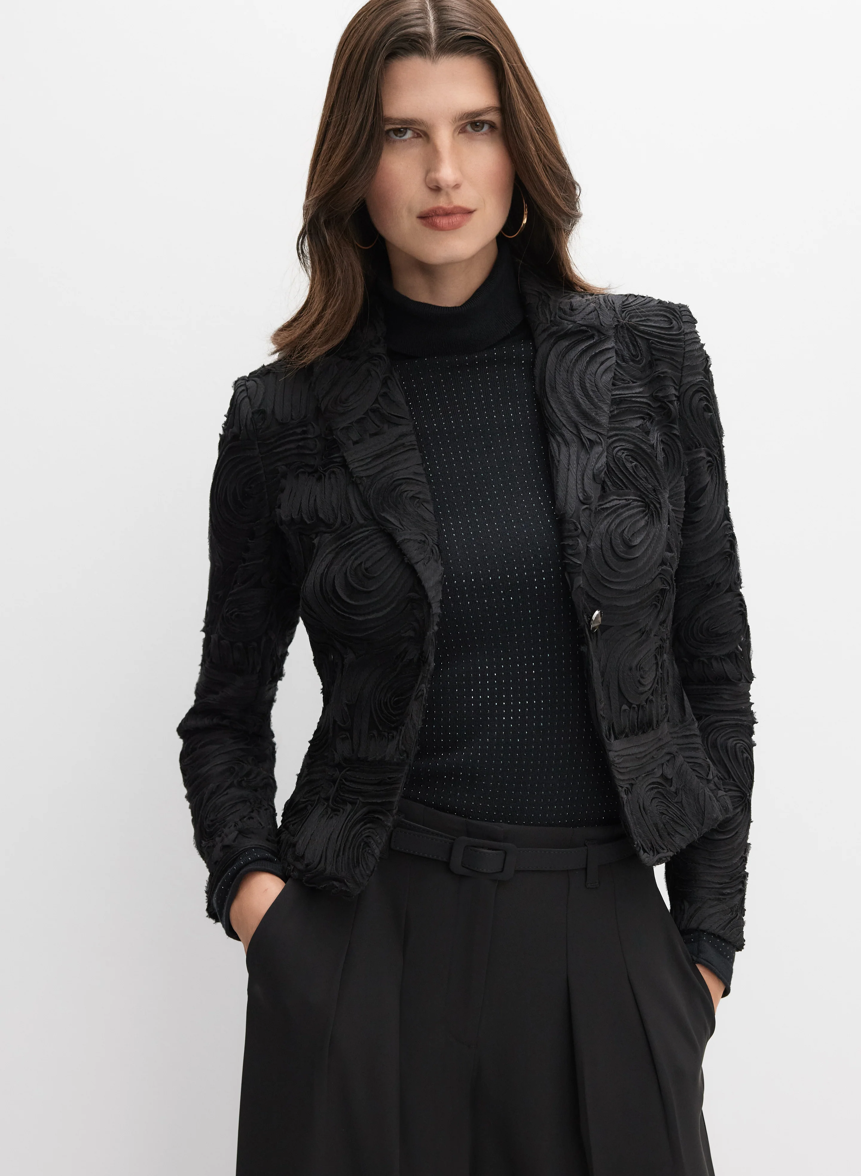 Ribbon Rose Embroidered Blazer