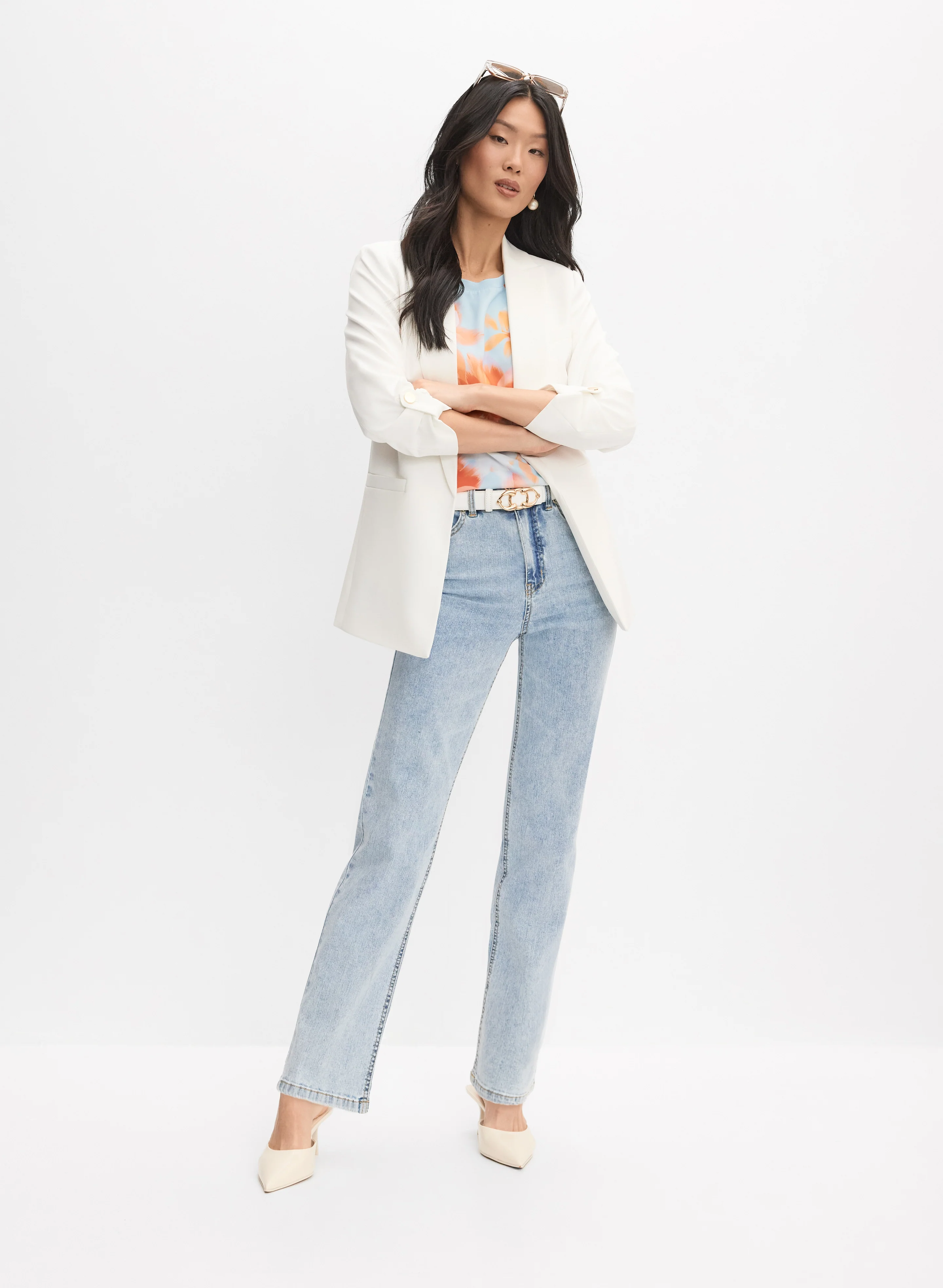 Rolled Sleeve Jacket & Straight-Leg Jeans