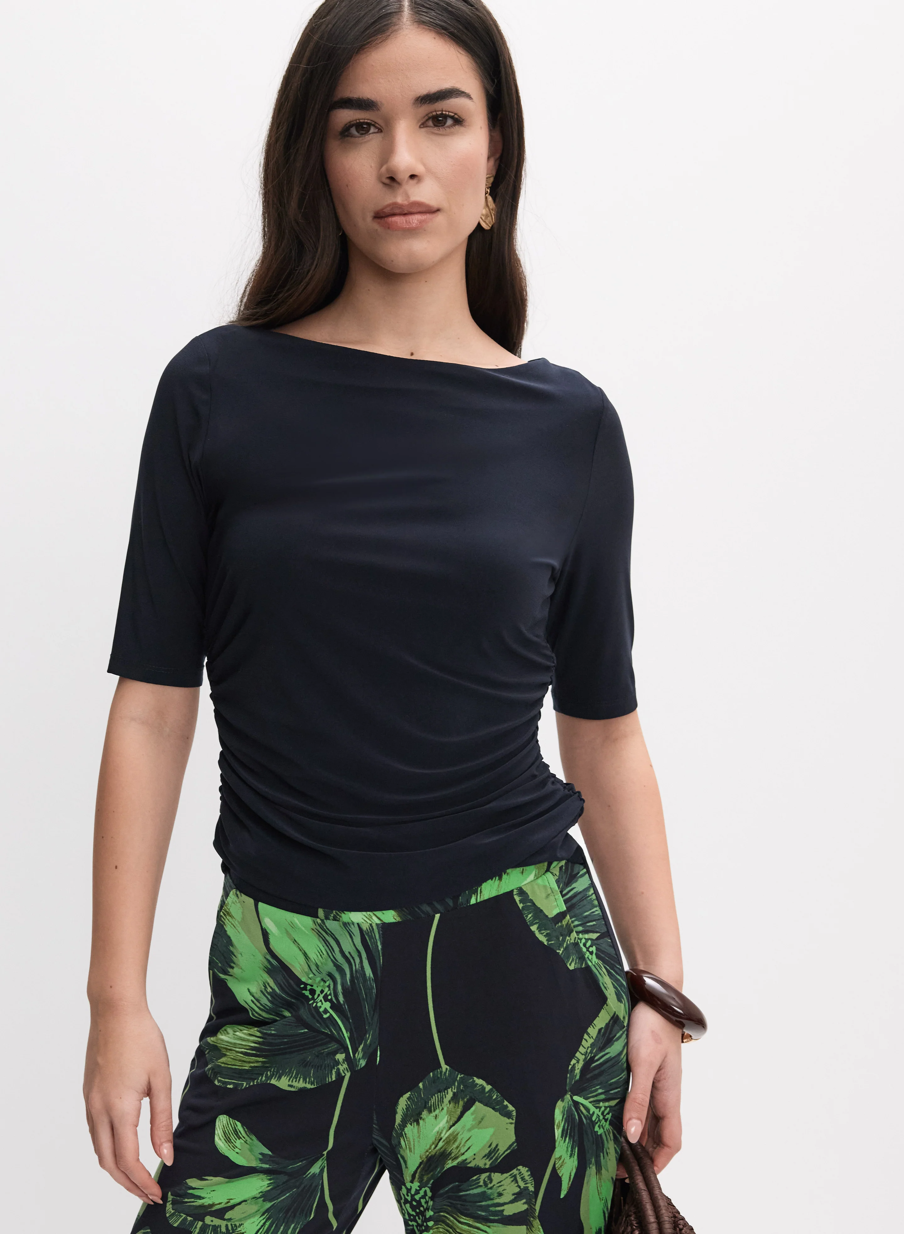 Ruched Boat Neck Top
