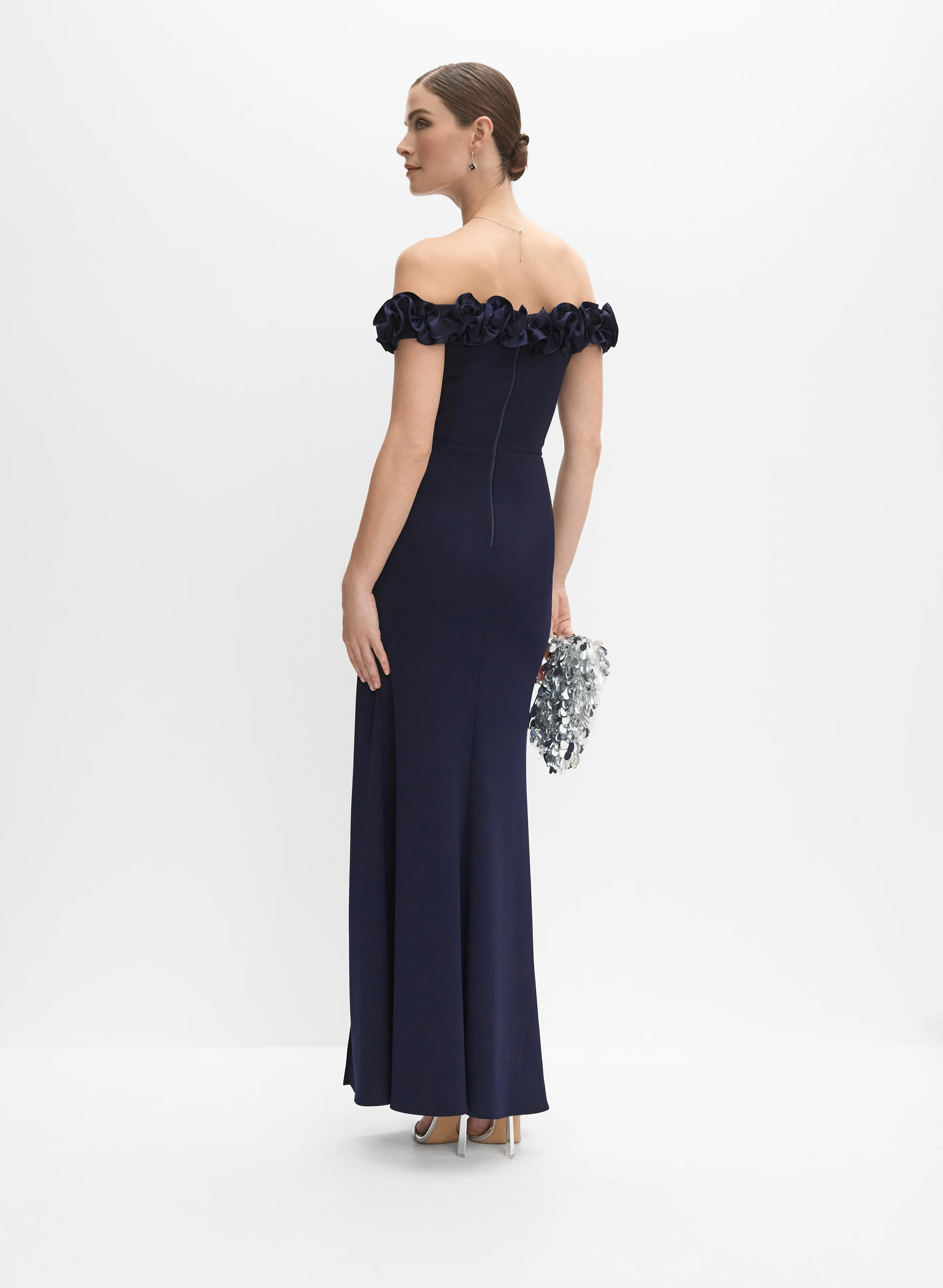 Satin Rosette Appliqué Dress - Image 3