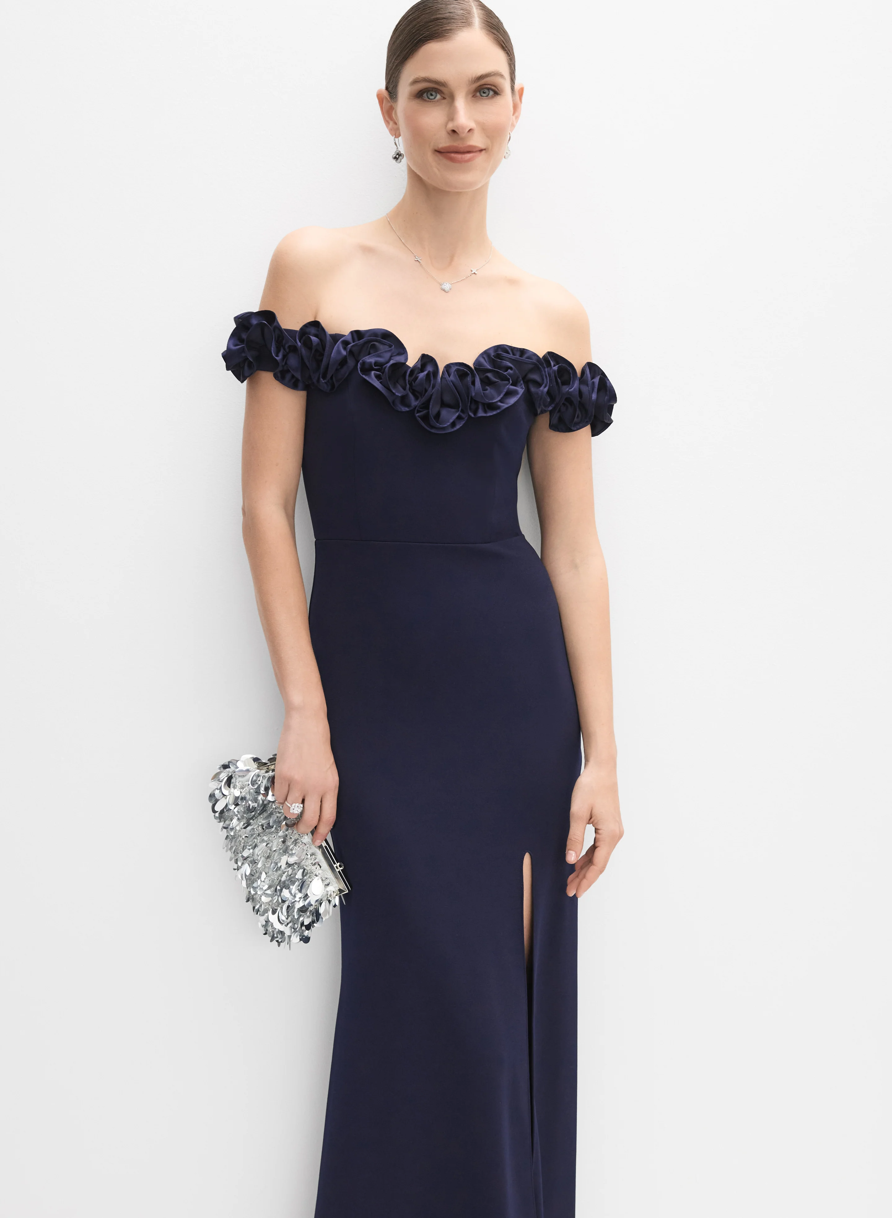 Satin Rosette Appliqué Dress - Image 4