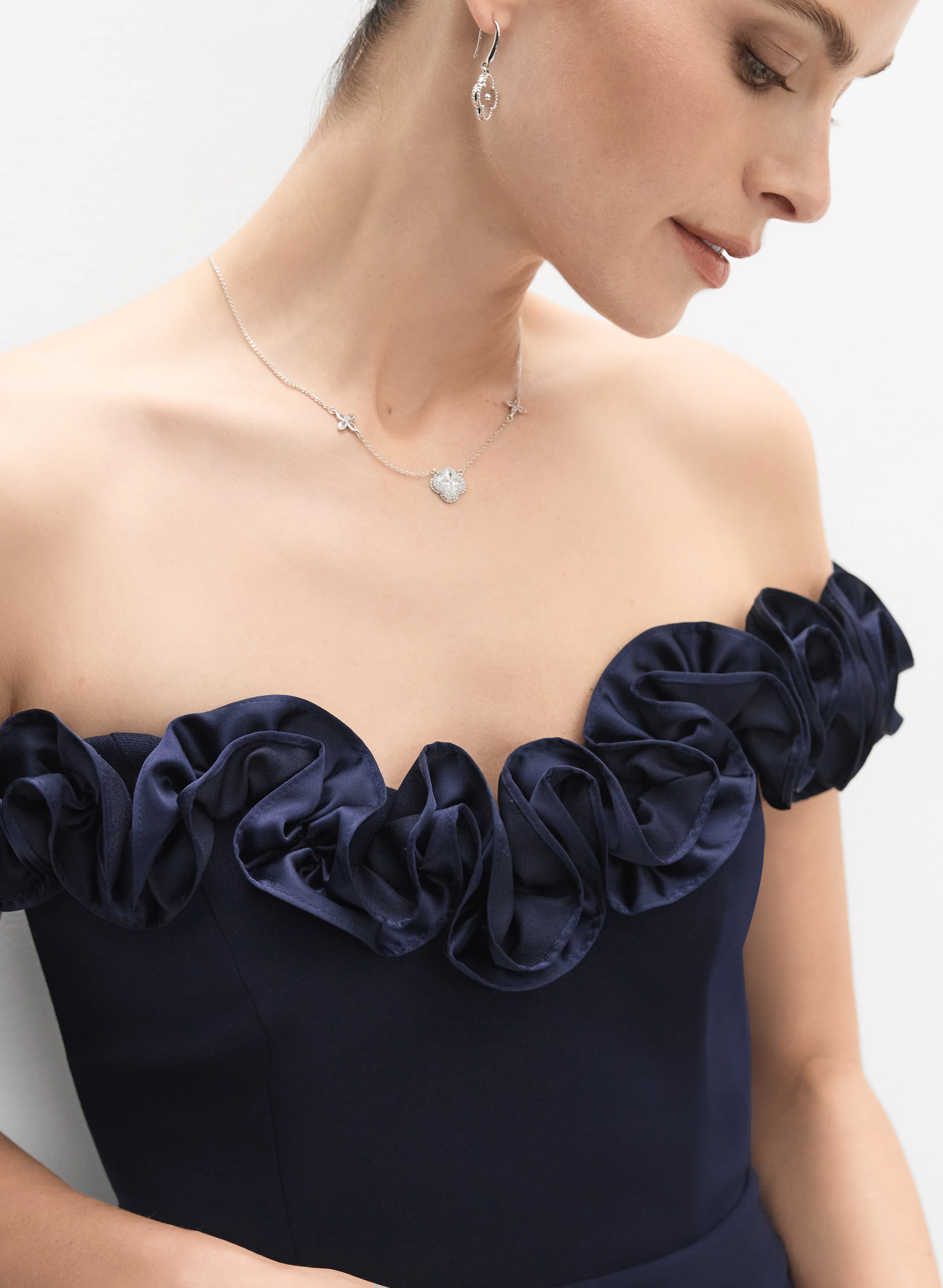 Satin Rosette Appliqué Dress - Image 5
