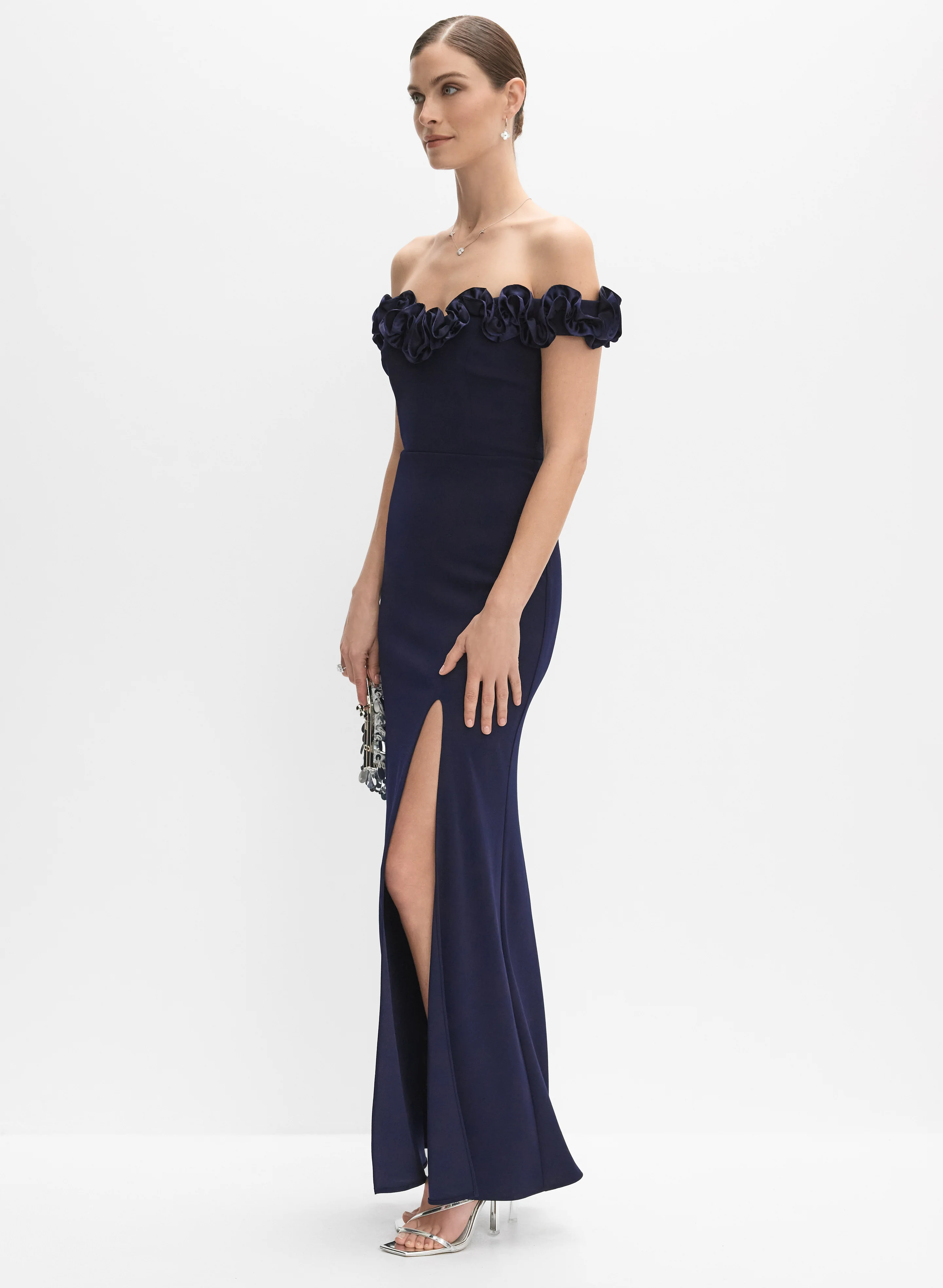 Satin Rosette Appliqué Dress - Image 8