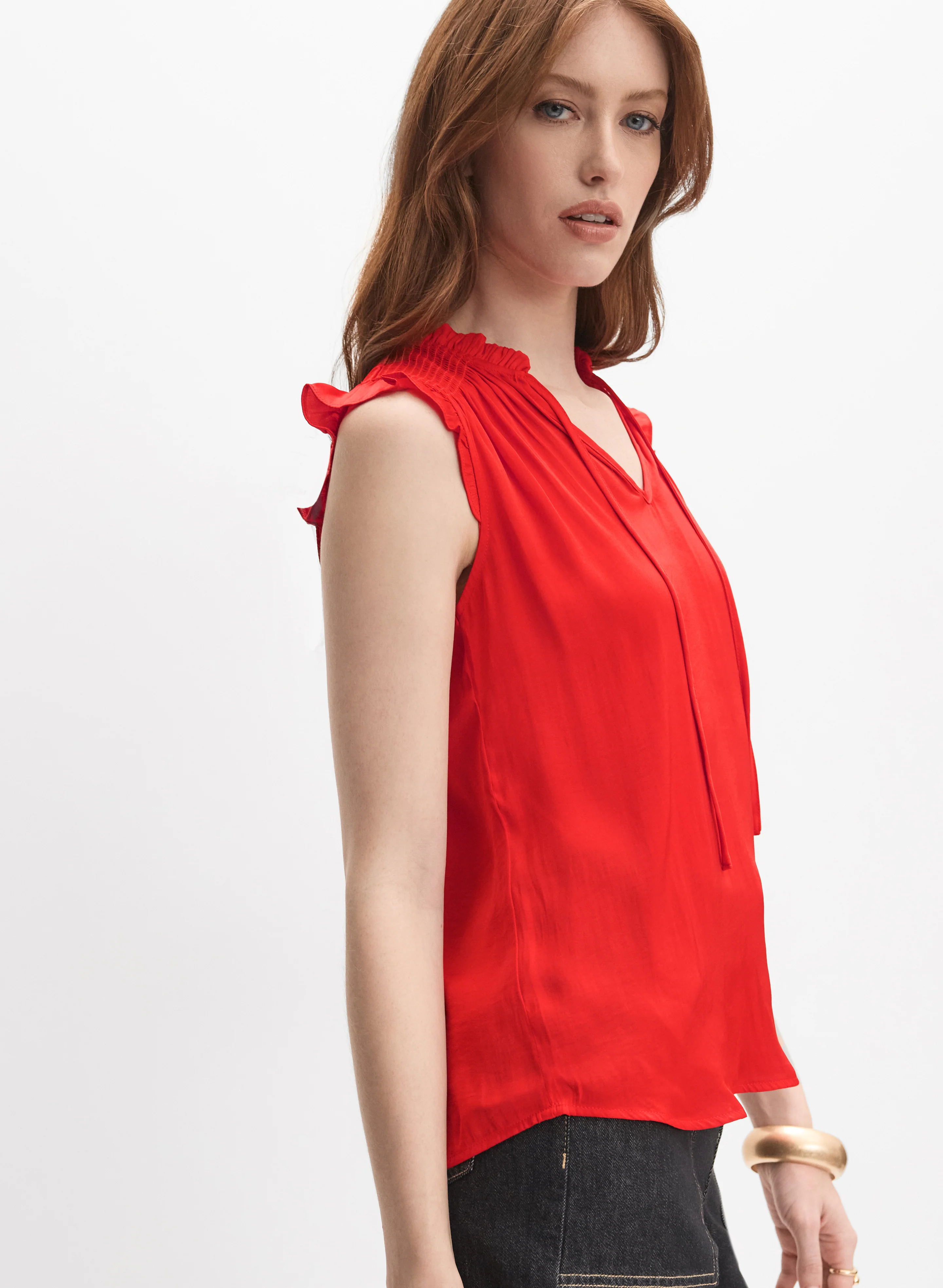 Satin Ruffle Shoulder Blouse - Image 4