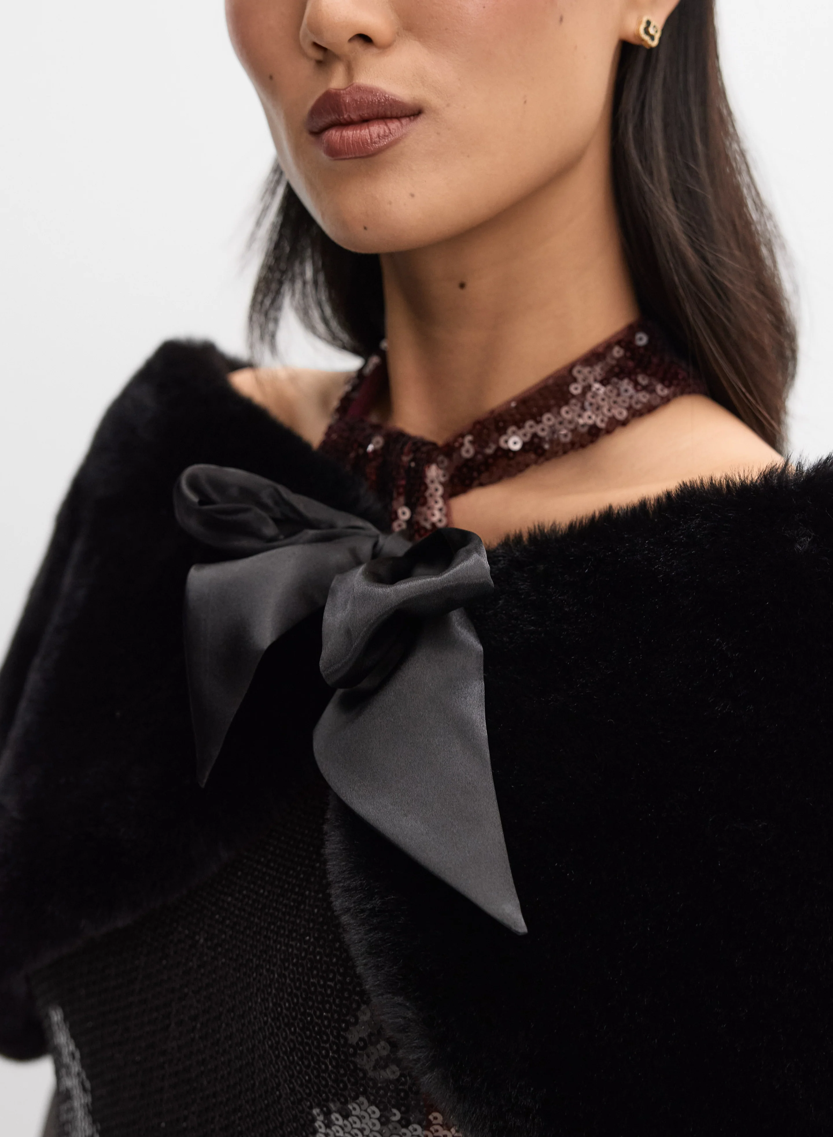 Satin Tie Faux Fur Stole - Image 2