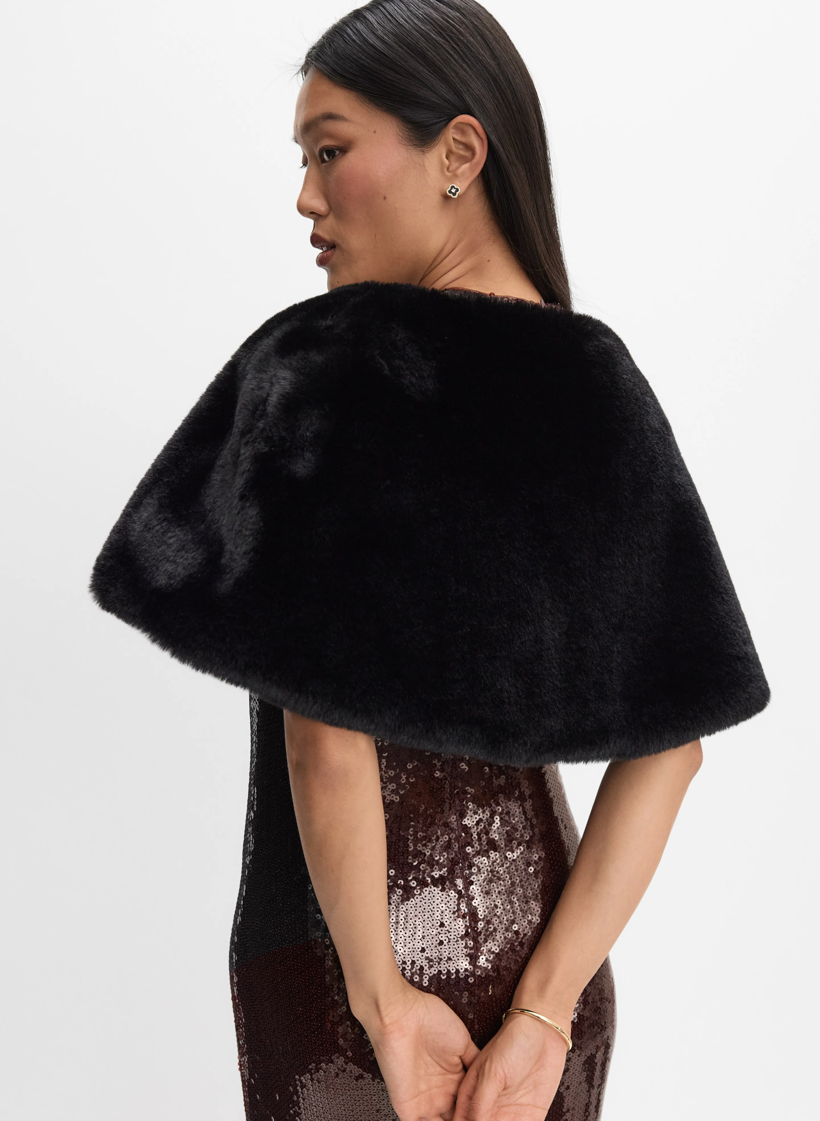 Satin Tie Faux Fur Stole - Image 4