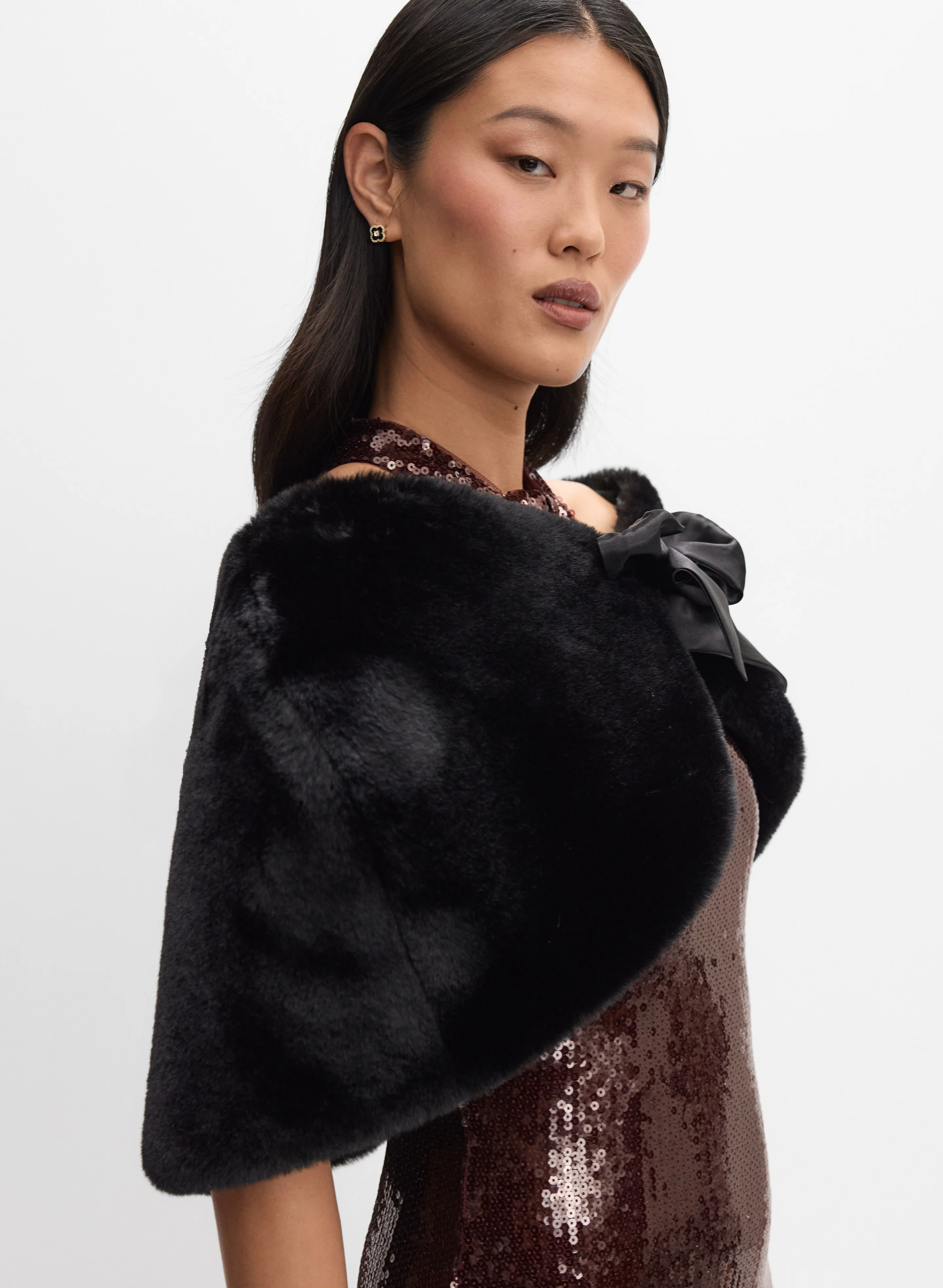 Satin Tie Faux Fur Stole - Image 5