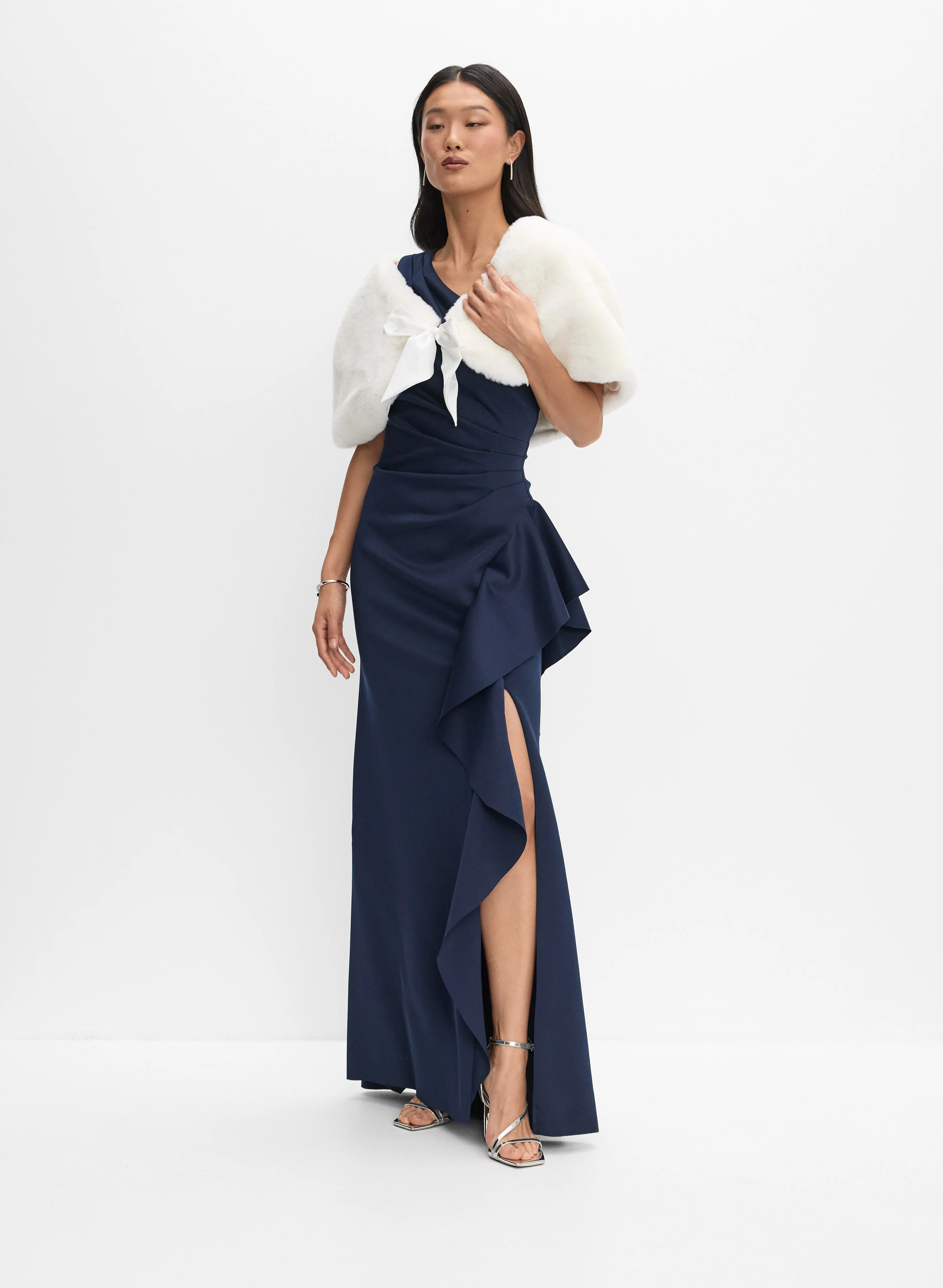 Satin Tie Faux Fur Stole - Image 3