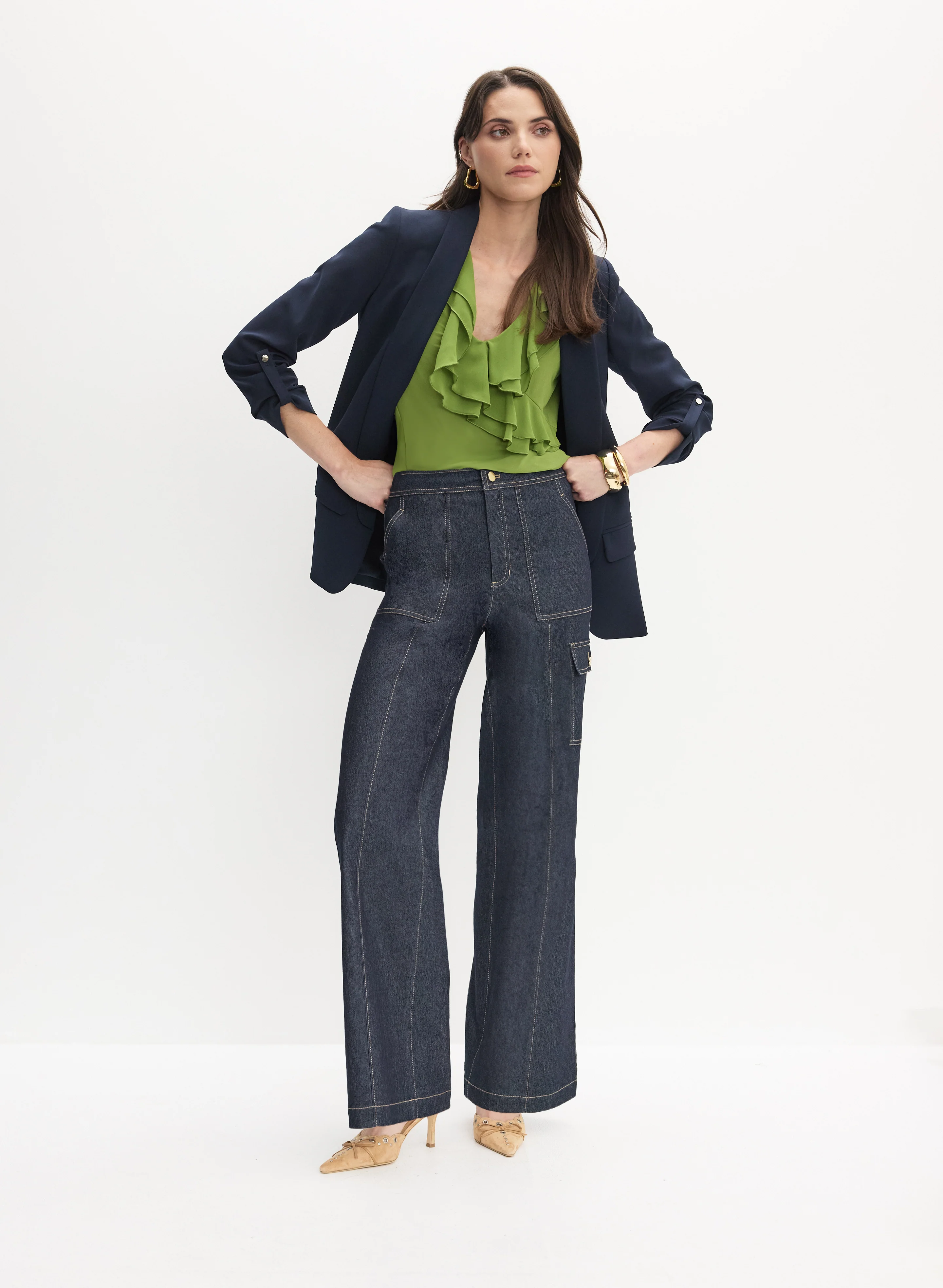 Shawl Collar Jacket & Cargo Jeans