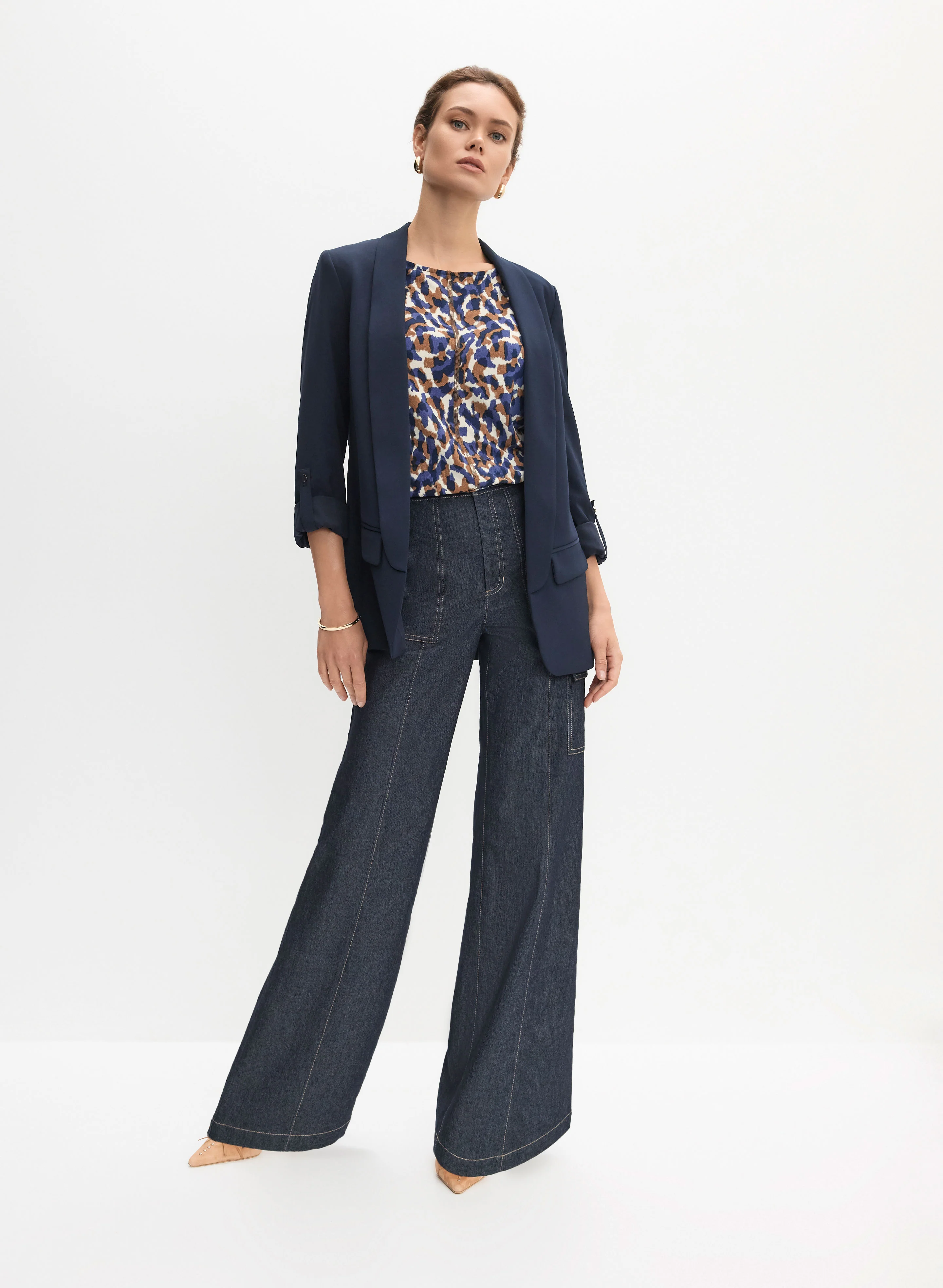 Shawl Collar Open Jacket & Cargo Jeans