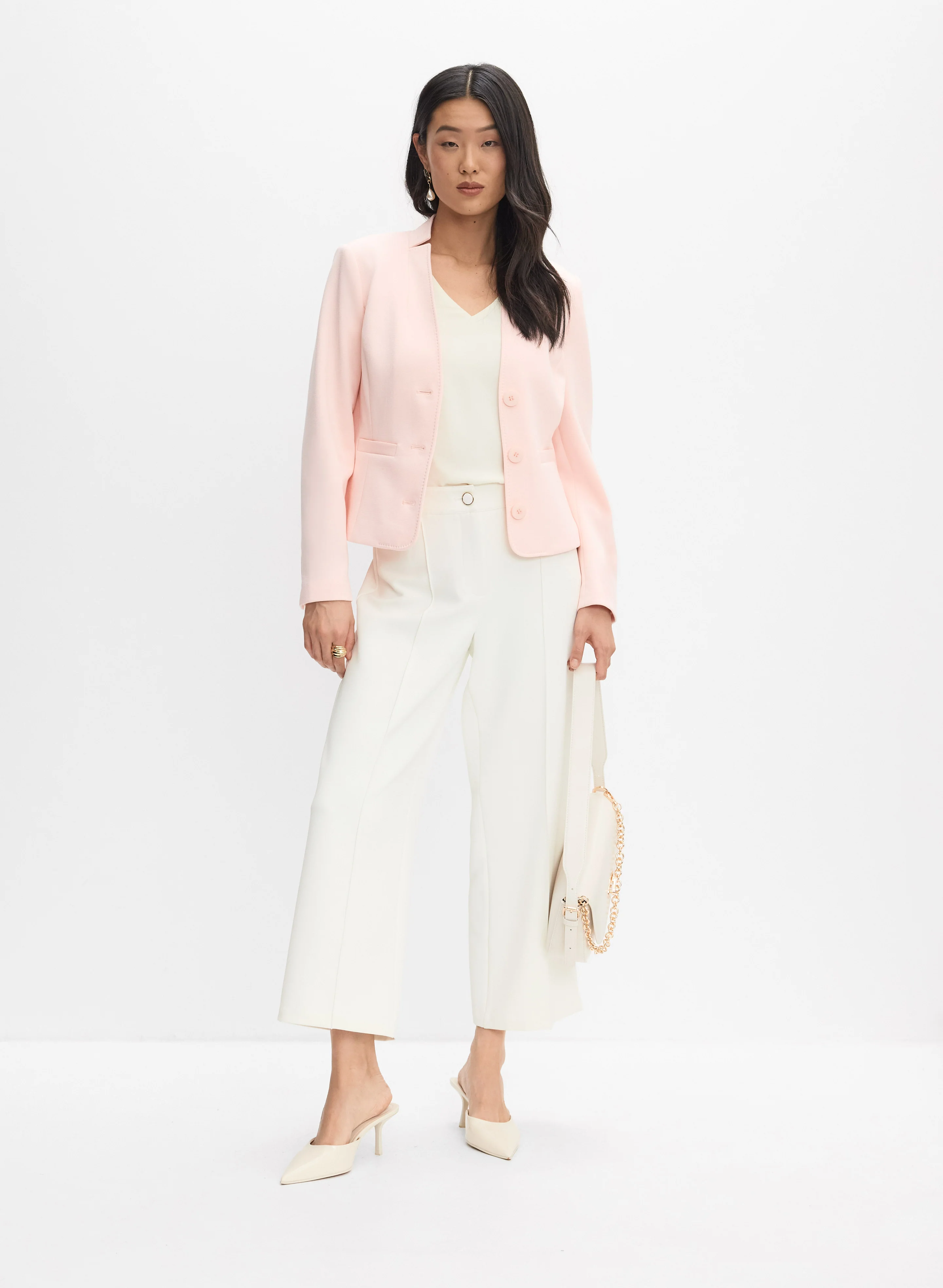 Short Button Jacket & Pinched Seam Culottes