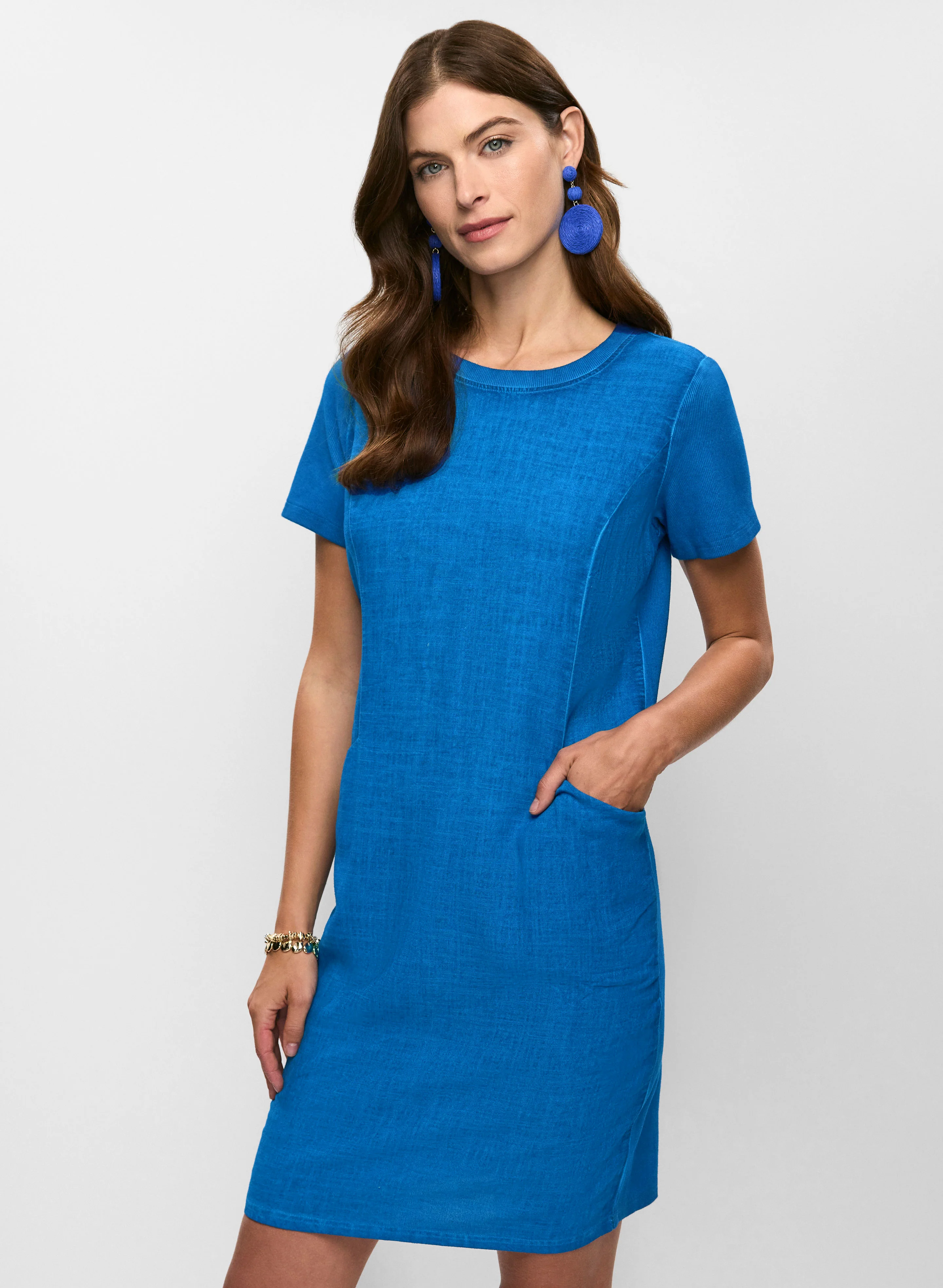 Short Sleeve Linen-Blend Dress - Image 3