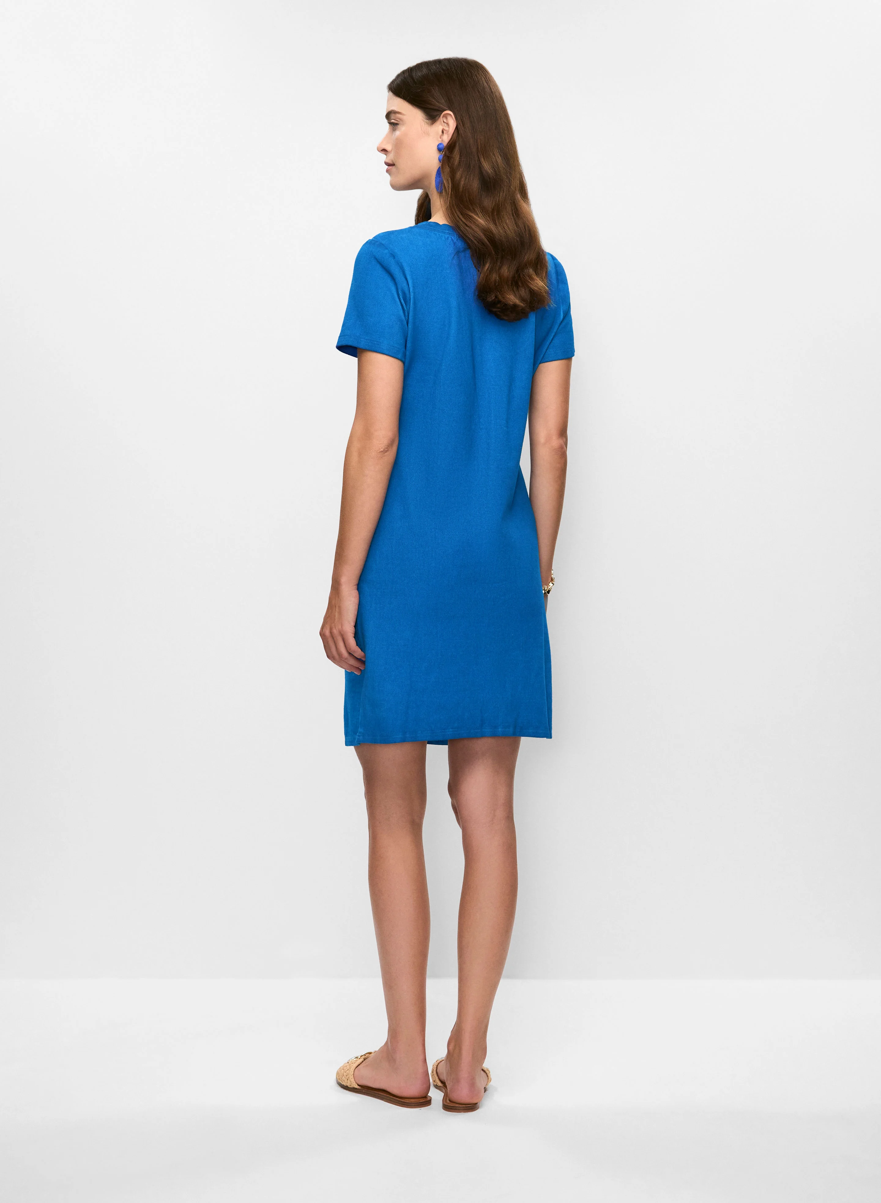 Short Sleeve Linen-Blend Dress - Image 5