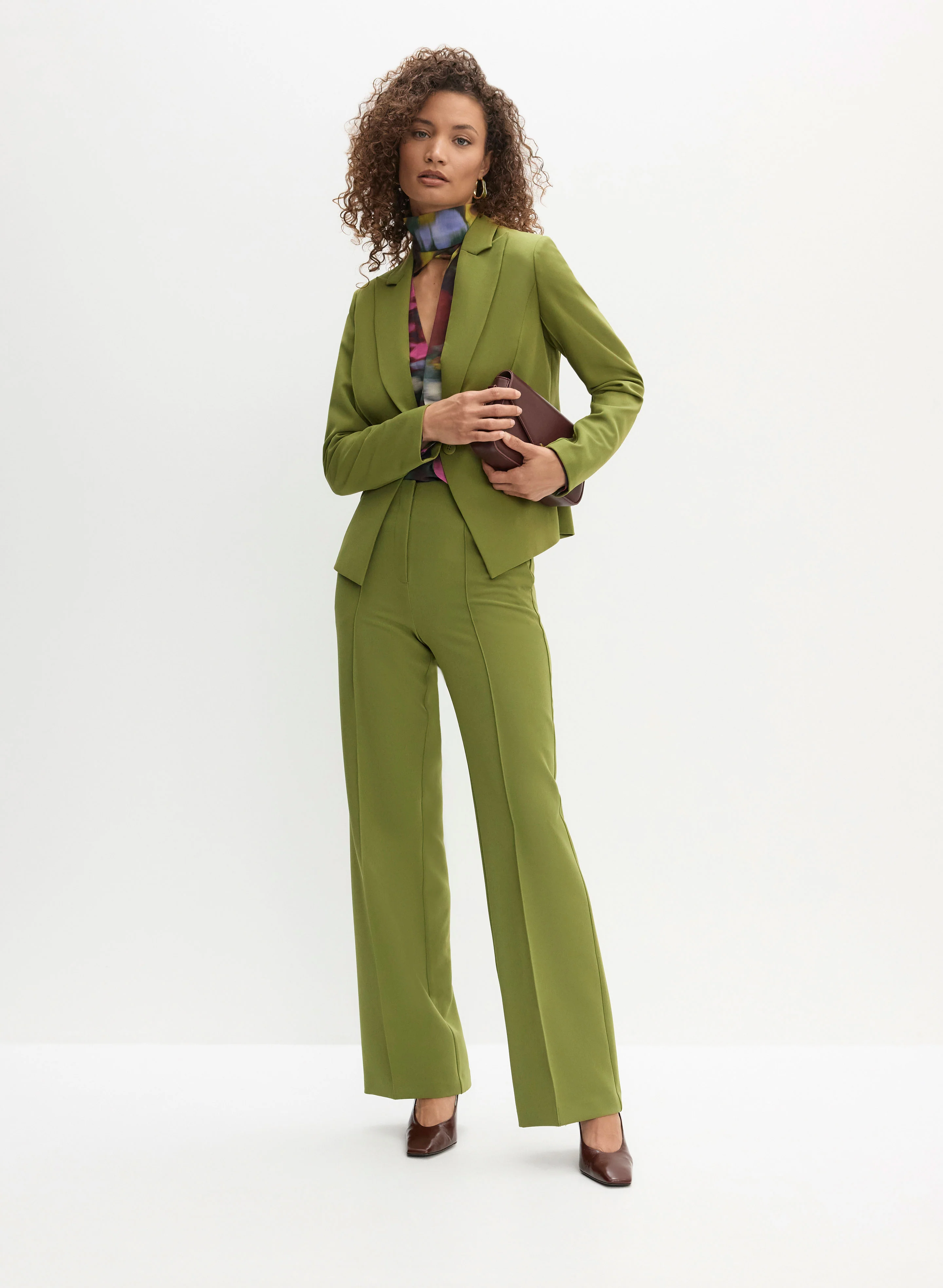 Single-Button Blazer & Soho Wide Leg Pants