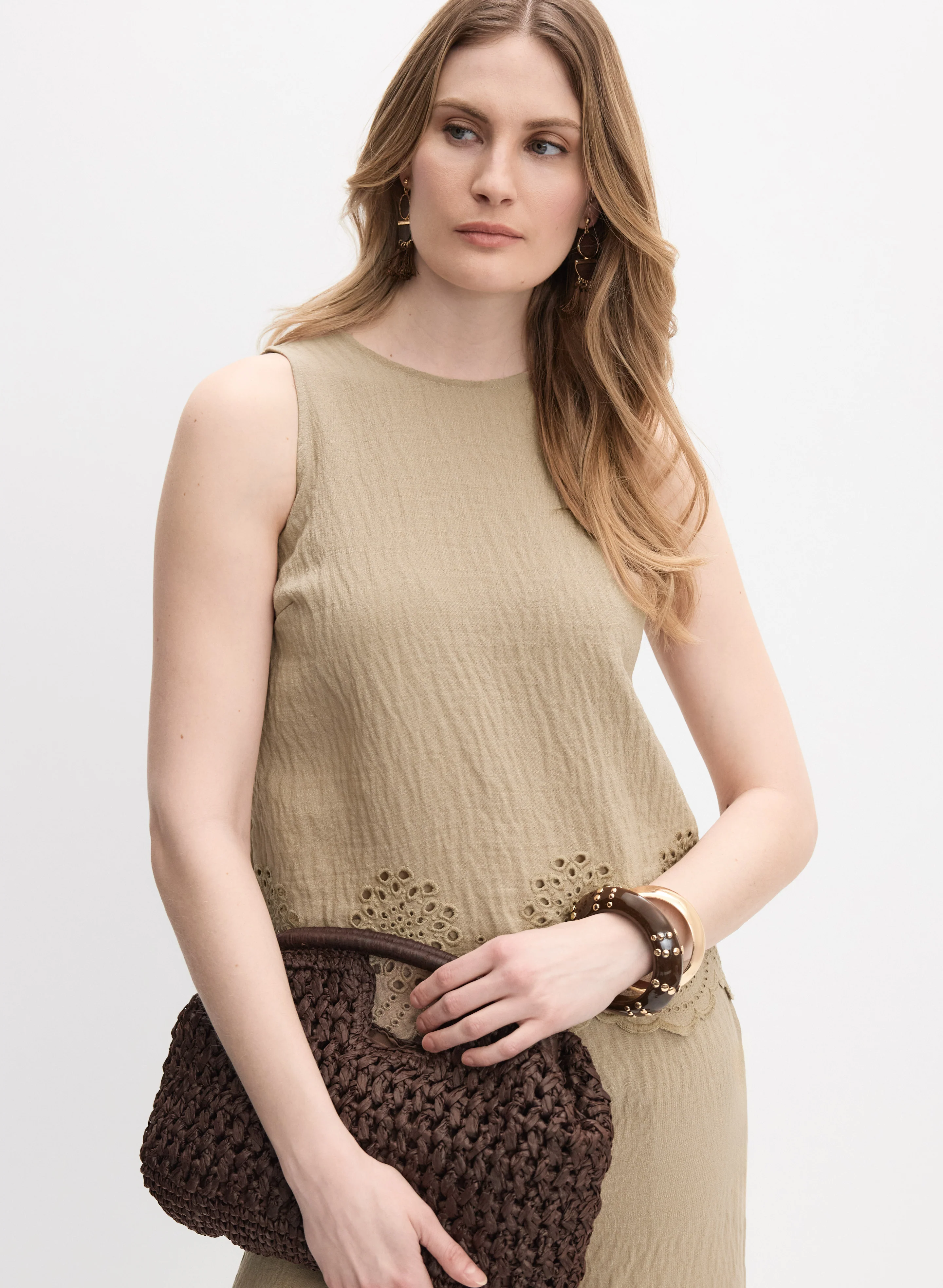 Sleeveless Eyelet Embroidered Blouse