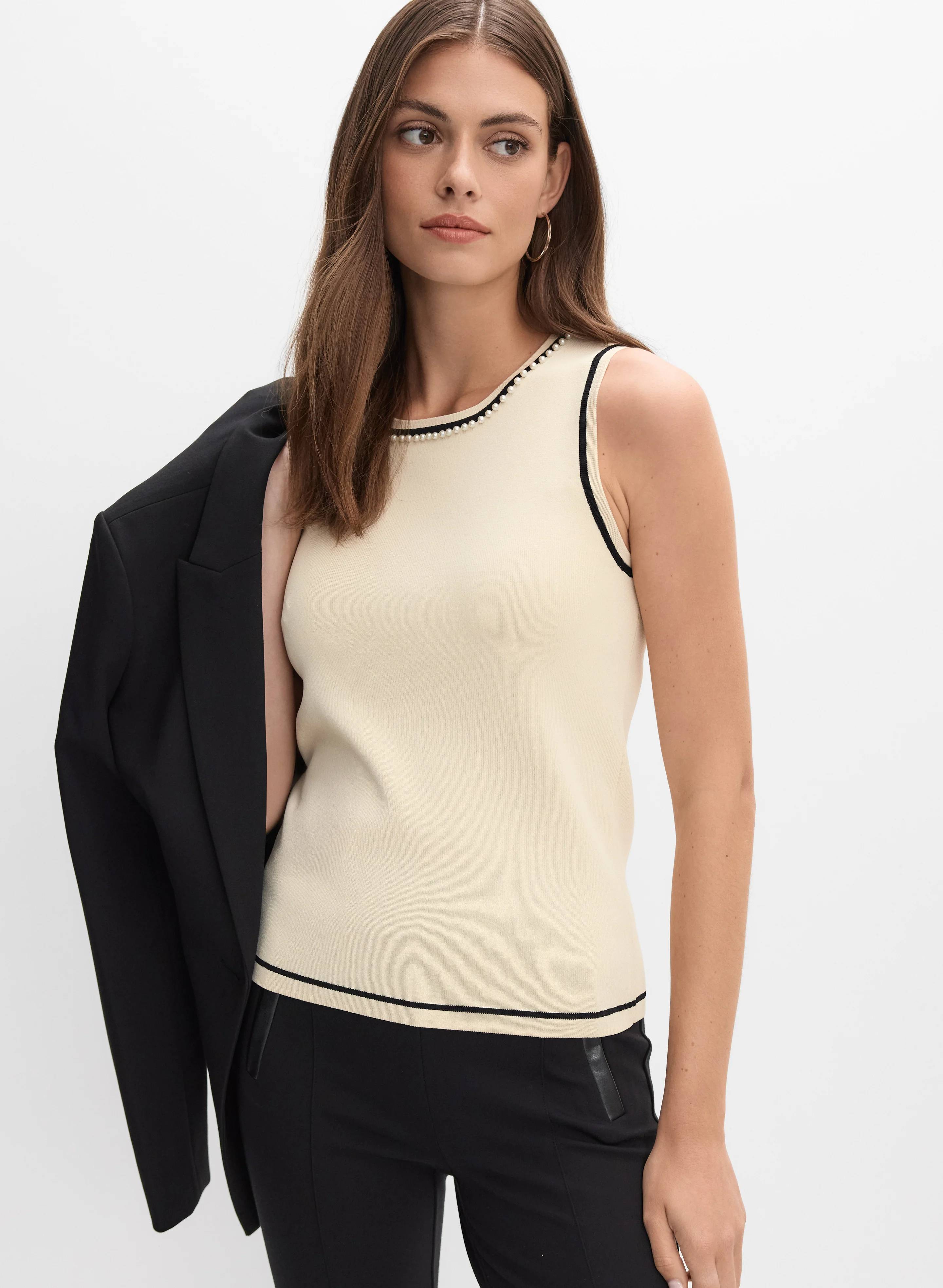 Sleeveless Pearl Trim Sweater
