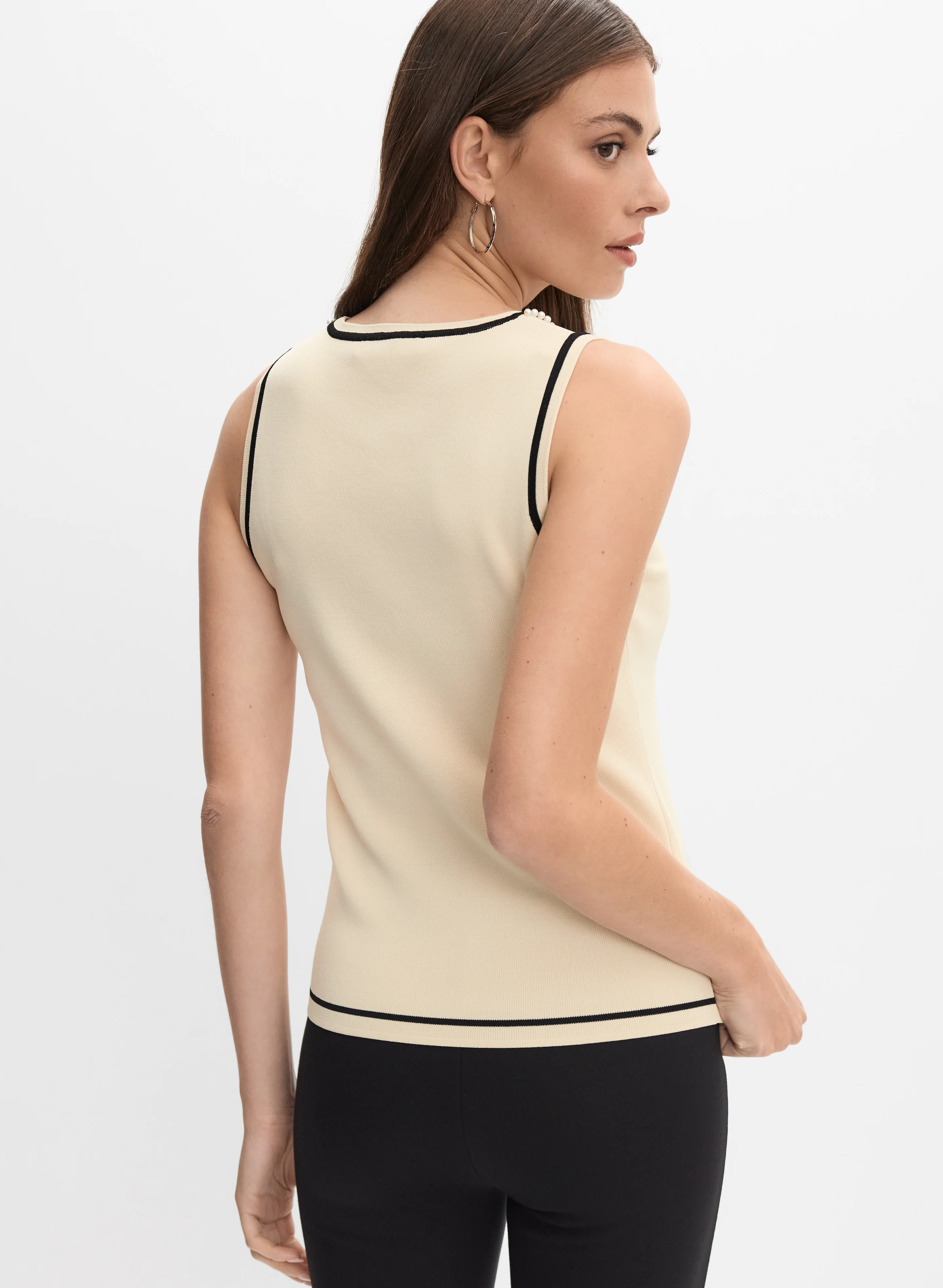 Sleeveless Pearl Trim Sweater - Image 4