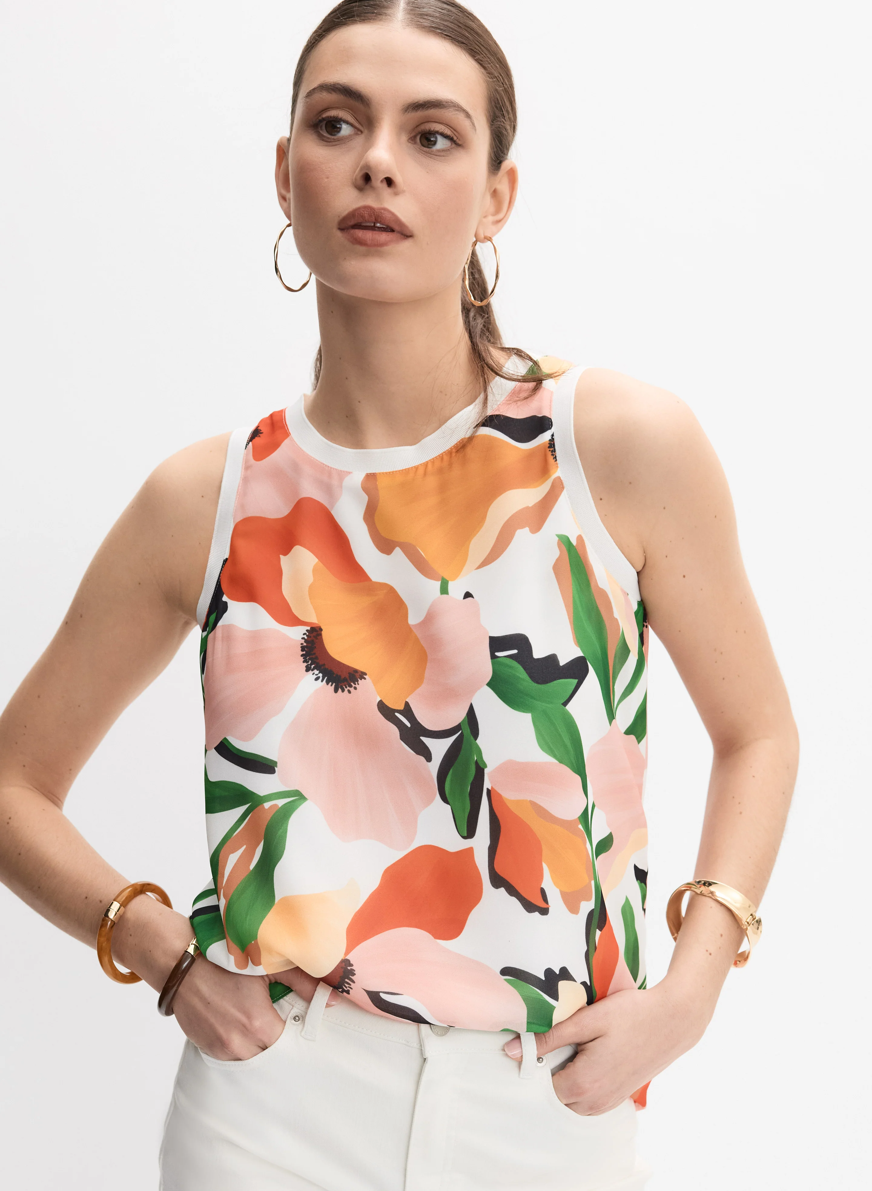 Sleeveless Tropical Blouse