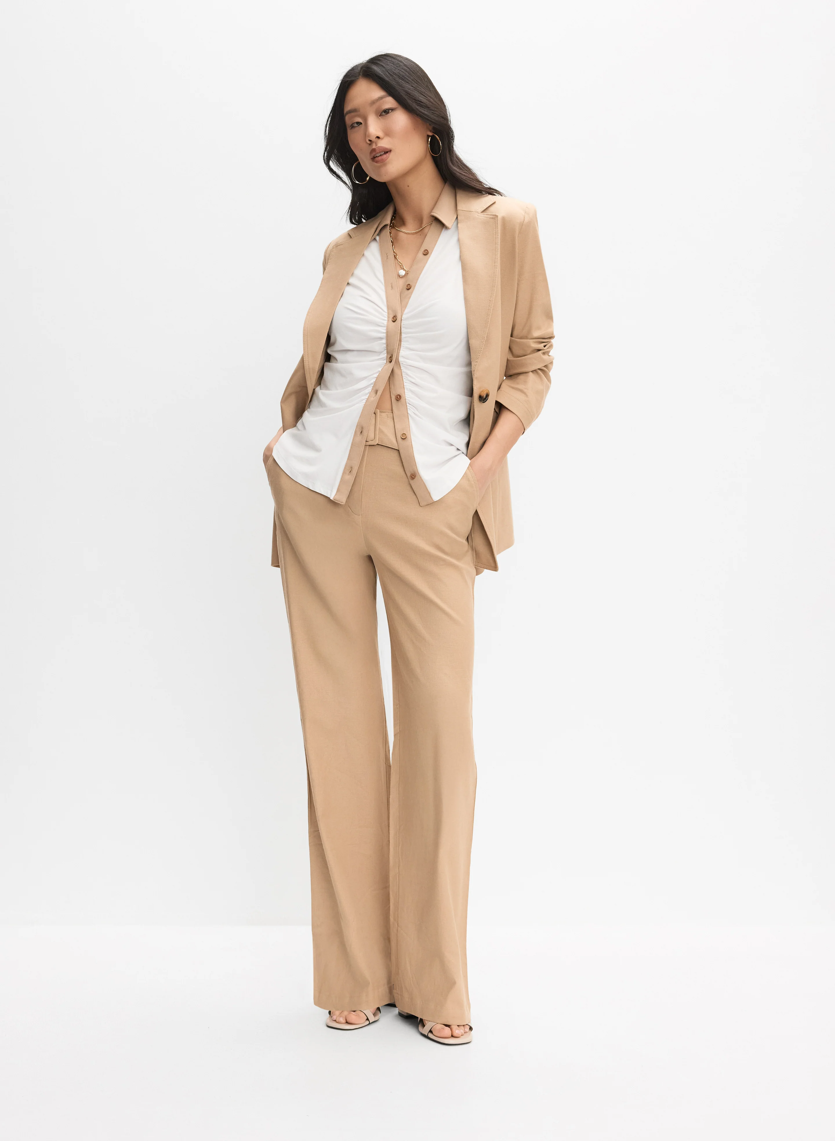 Stretch Linen Blazer & Linen-Blend Wide-Leg Pants