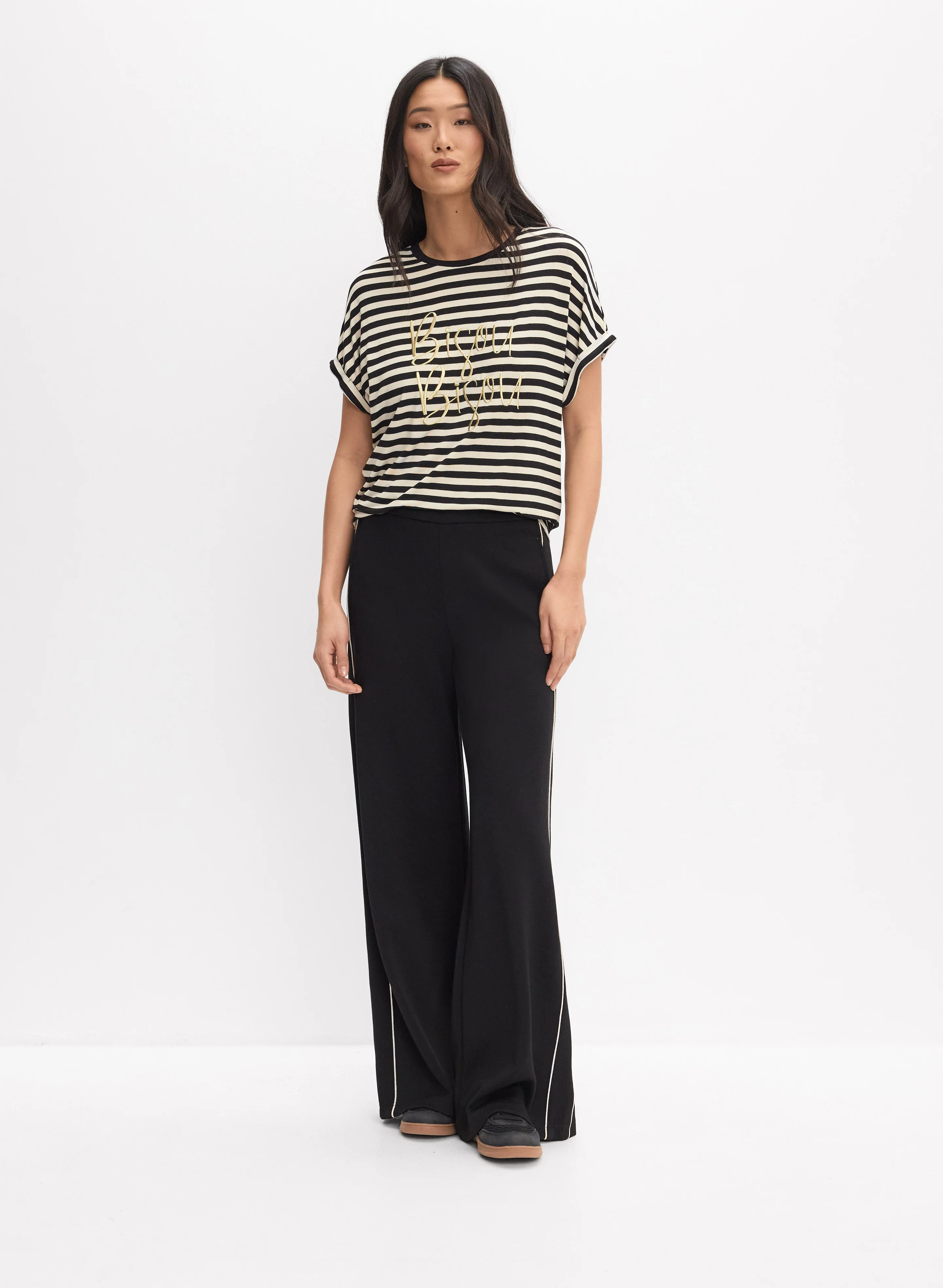Stripe Embroidered Script T-Shirt - Image 3