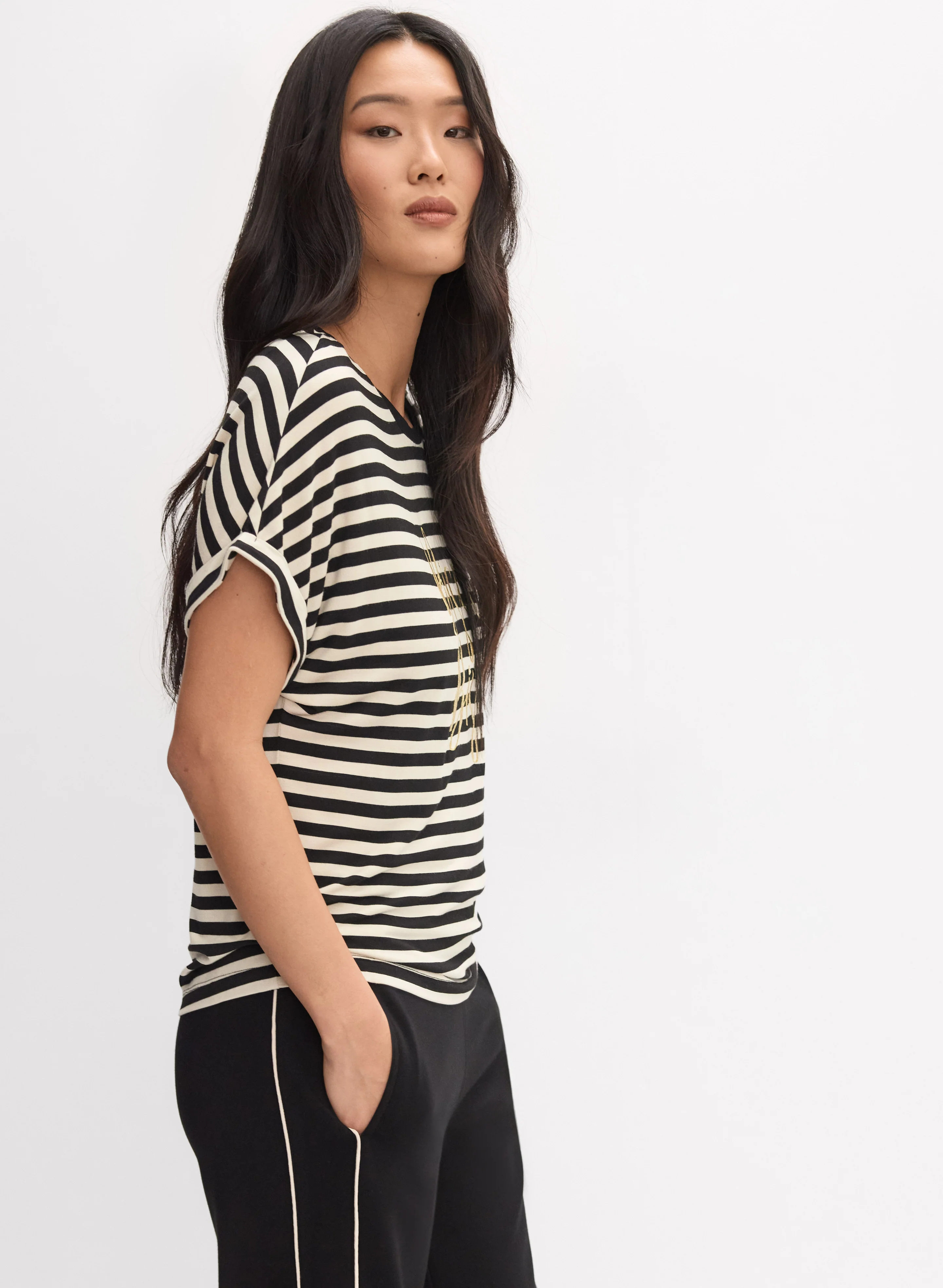 Stripe Embroidered Script T-Shirt - Image 5