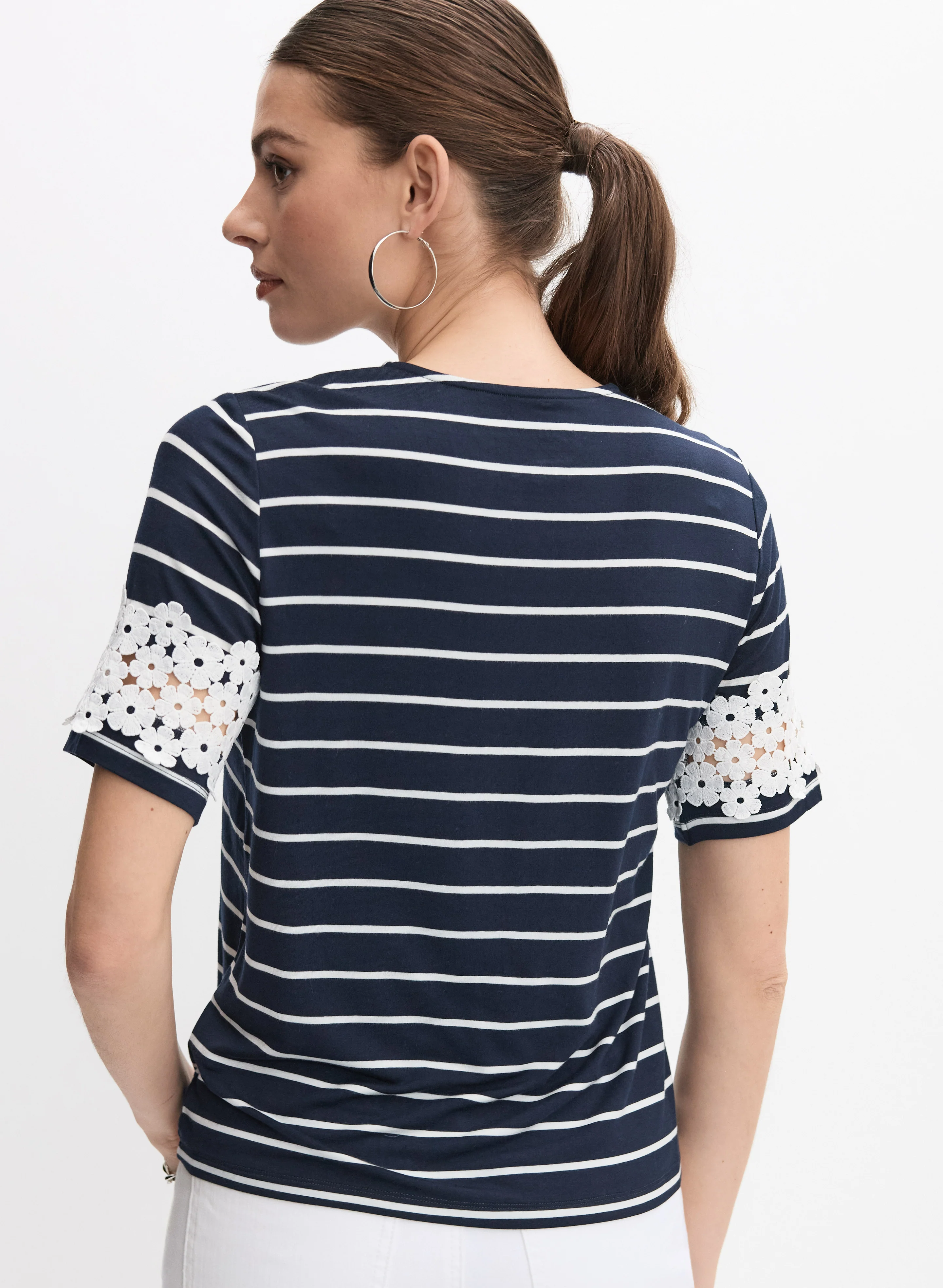 Stripe & Lace Detail T-Shirt - Image 4