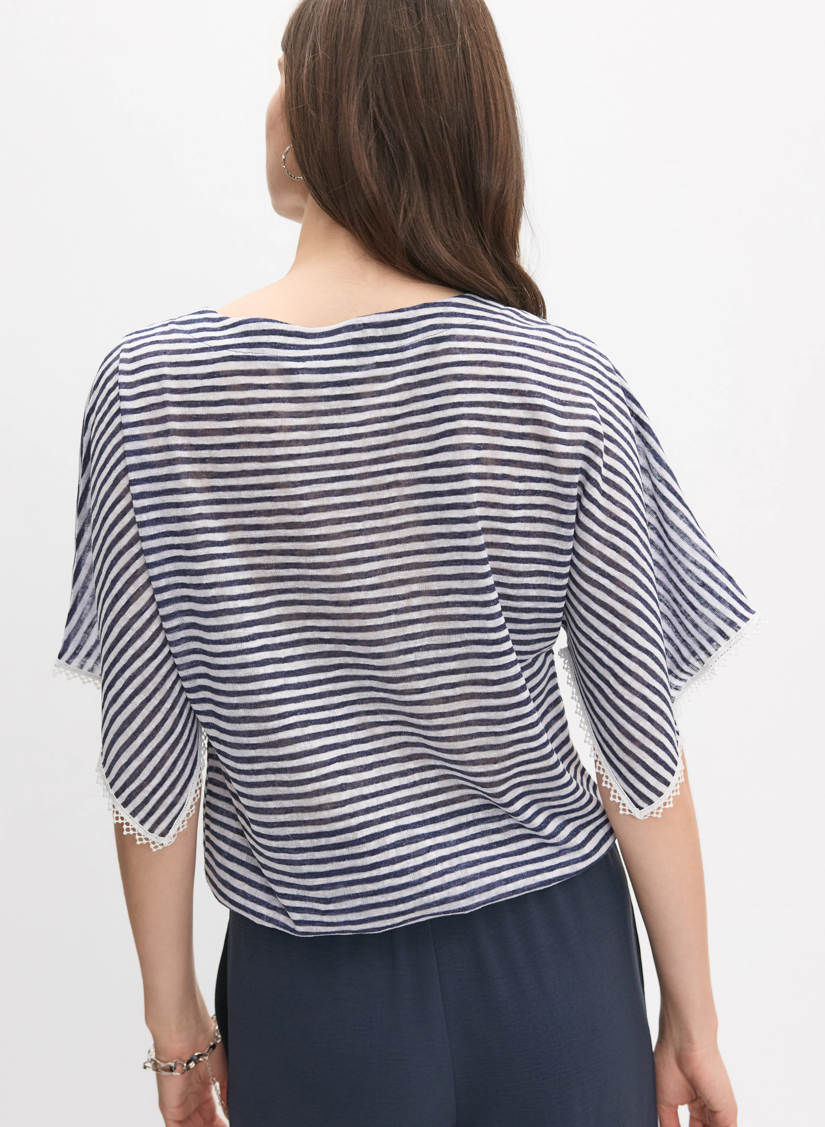 Striped Crochet Trim Top - Image 4