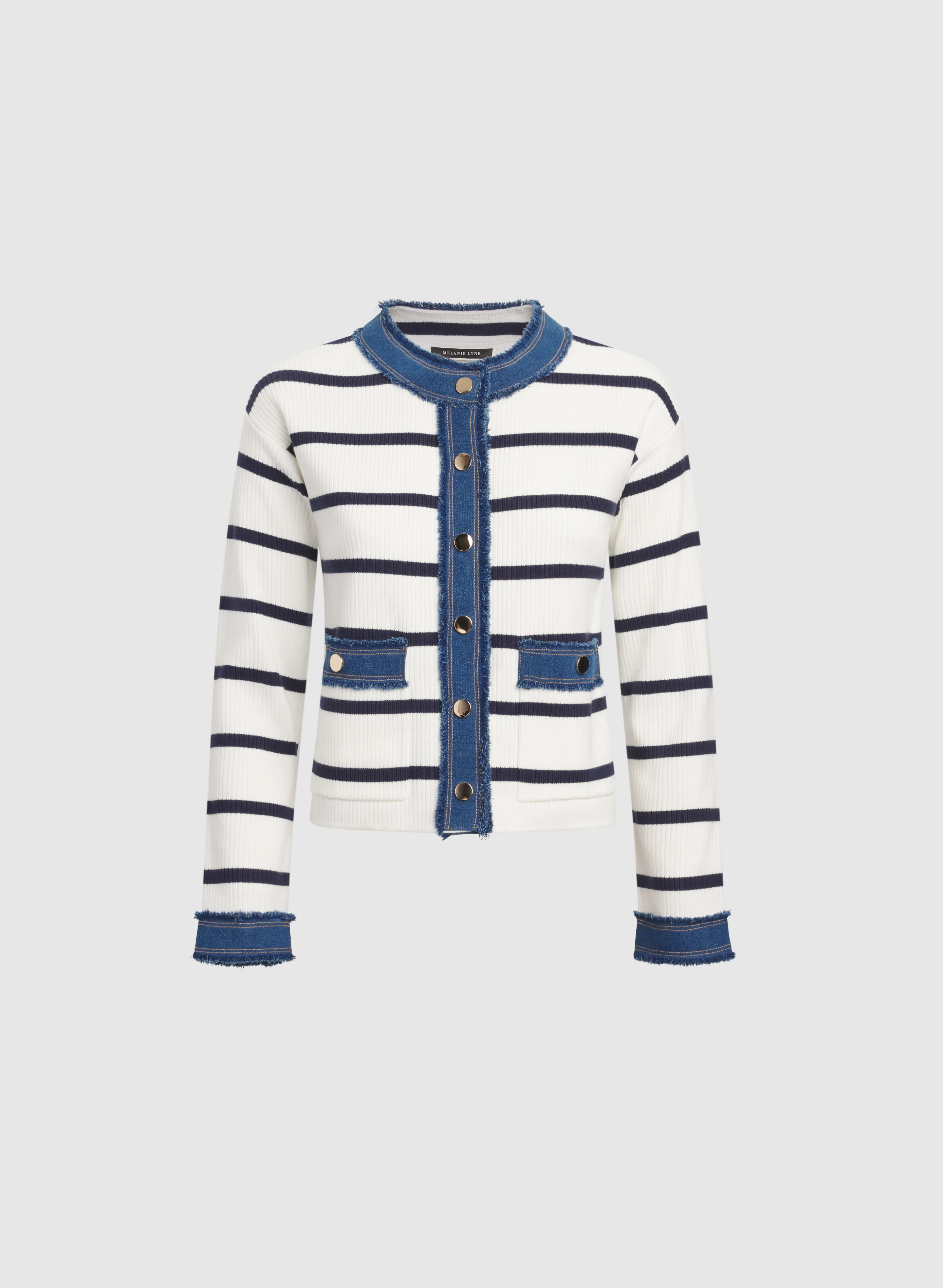 Striped Denim Trim Cardigan - Image 5