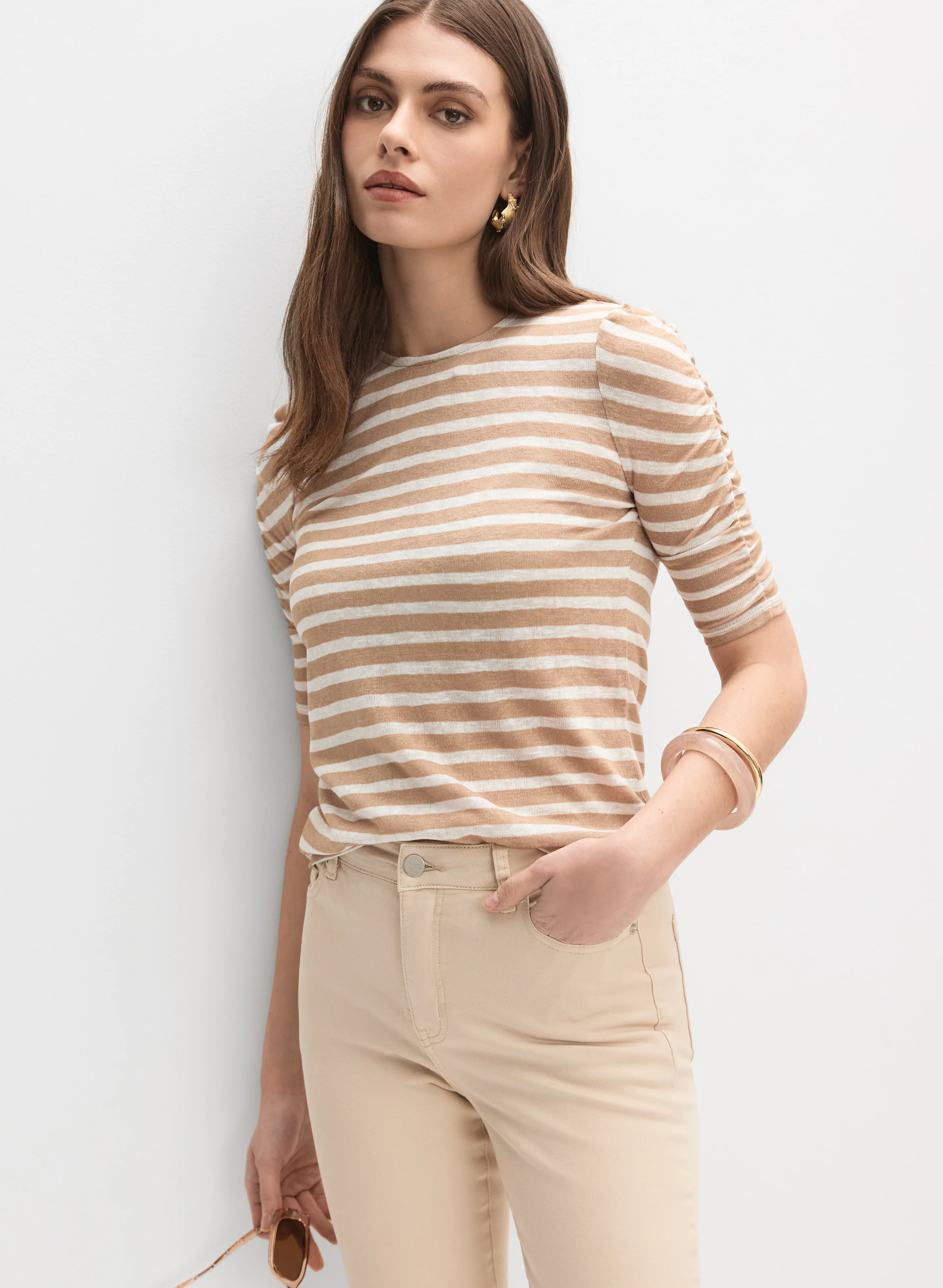 Striped Elbow Sleeve Top