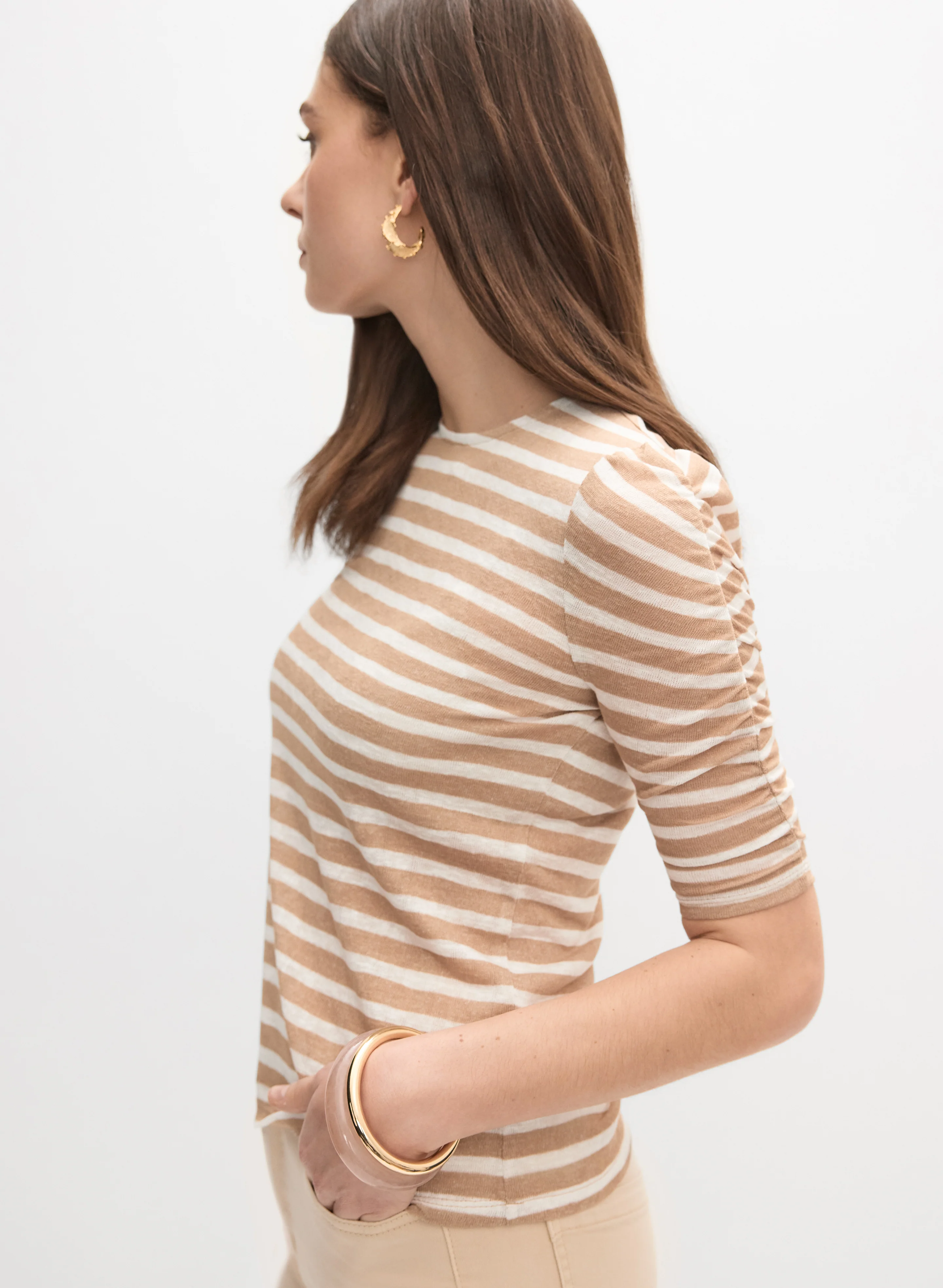Striped Elbow Sleeve Top - Image 5