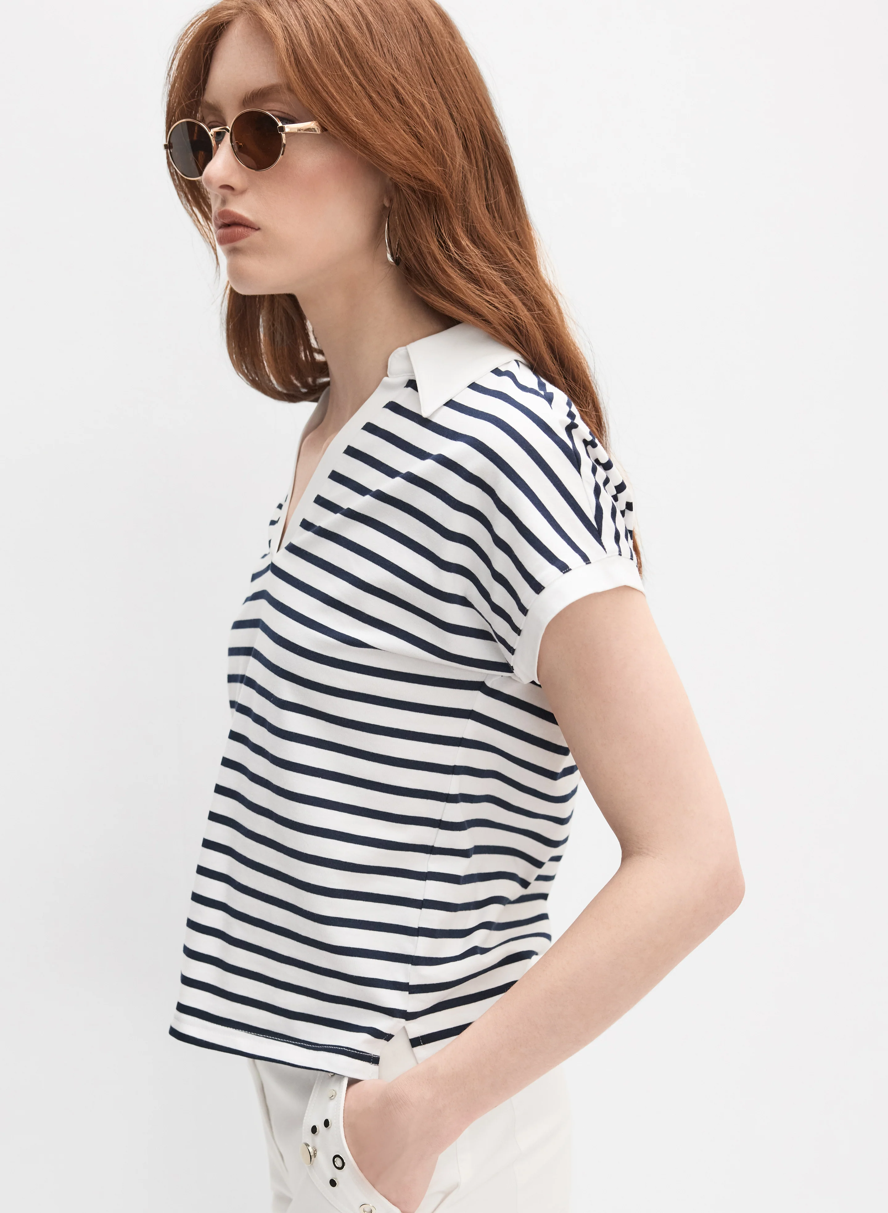 Striped Polo-Neck T-Shirt - Image 4