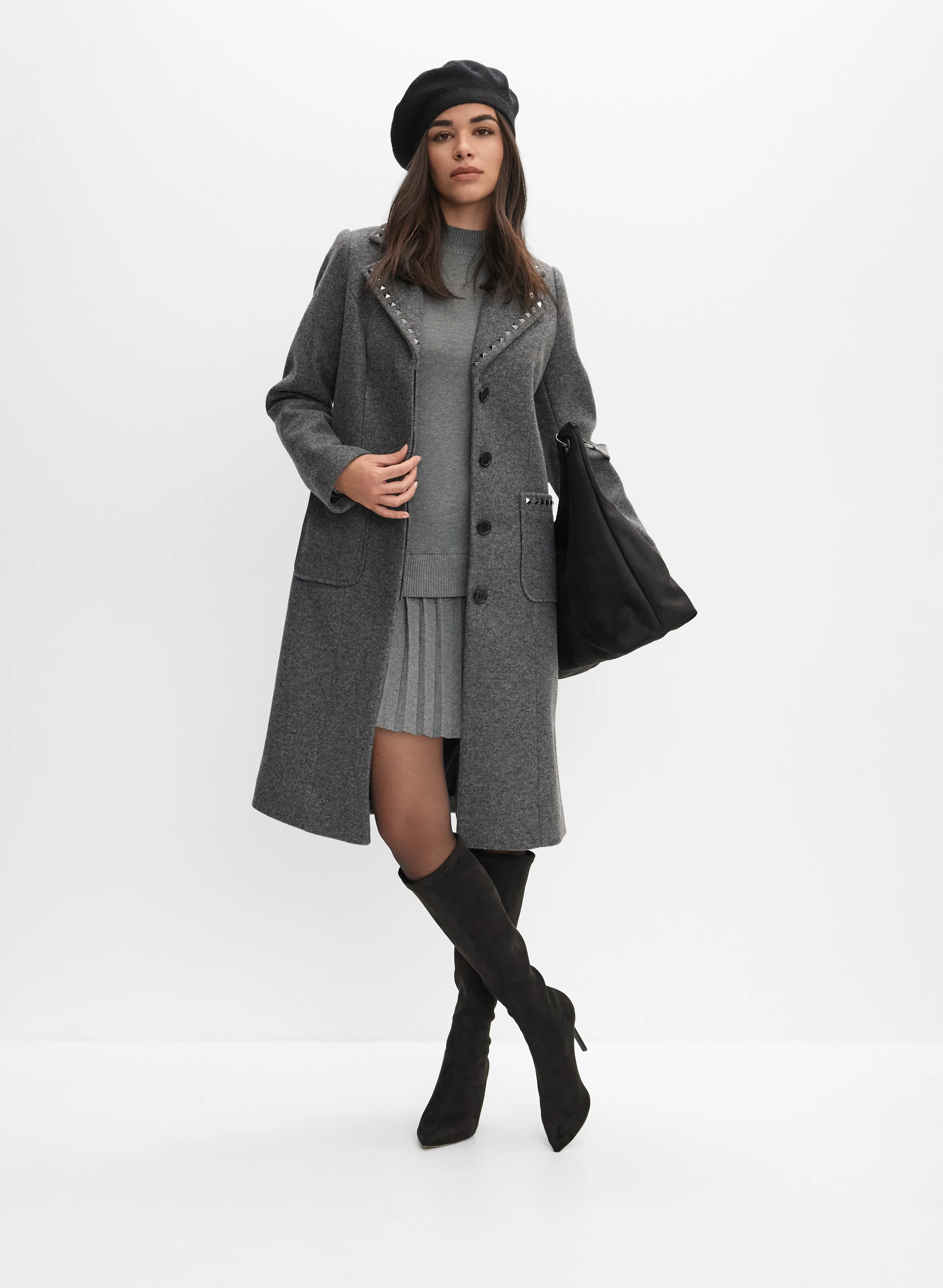 Studded Stretch Wool-Blend Coat - Image 2
