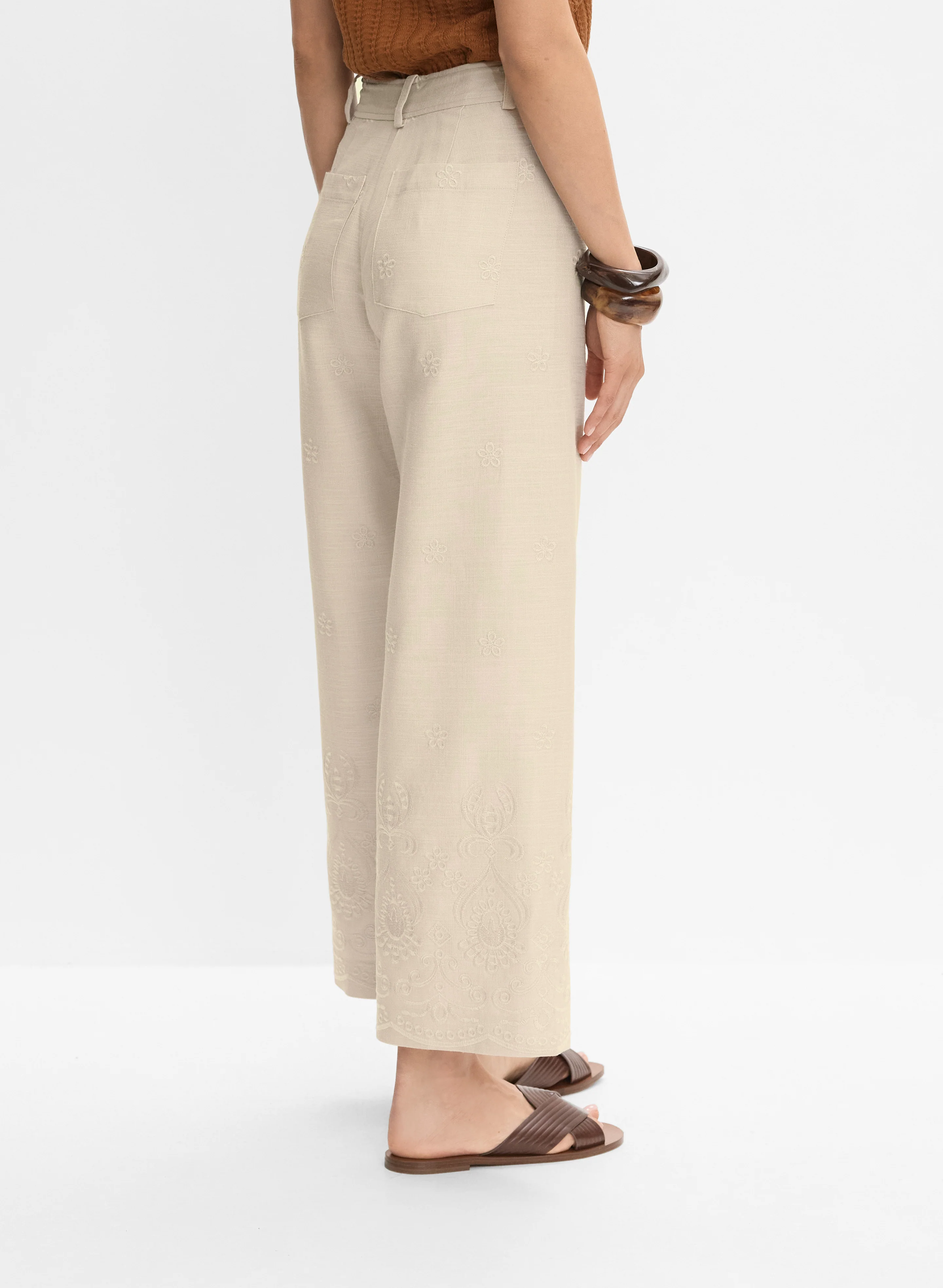 Tonal Embroidered Linen-Blend Pants - Image 2