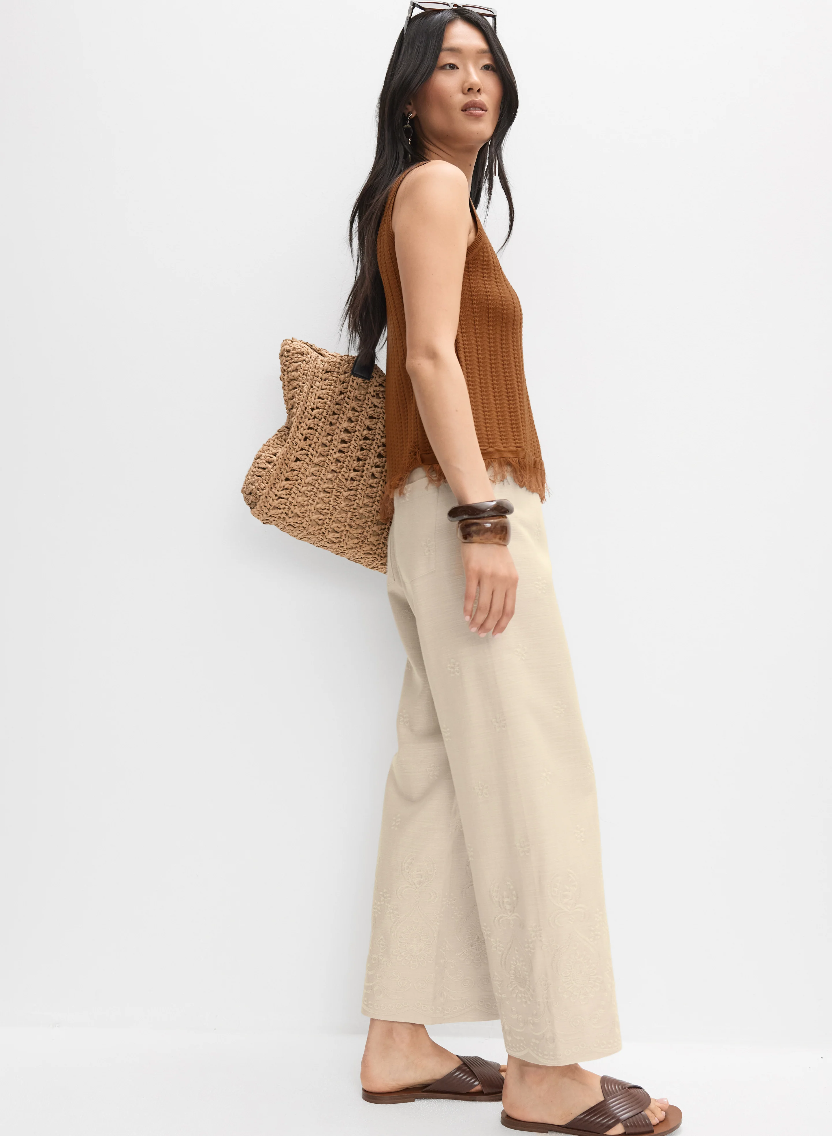 Tonal Embroidered Linen-Blend Pants - Image 5