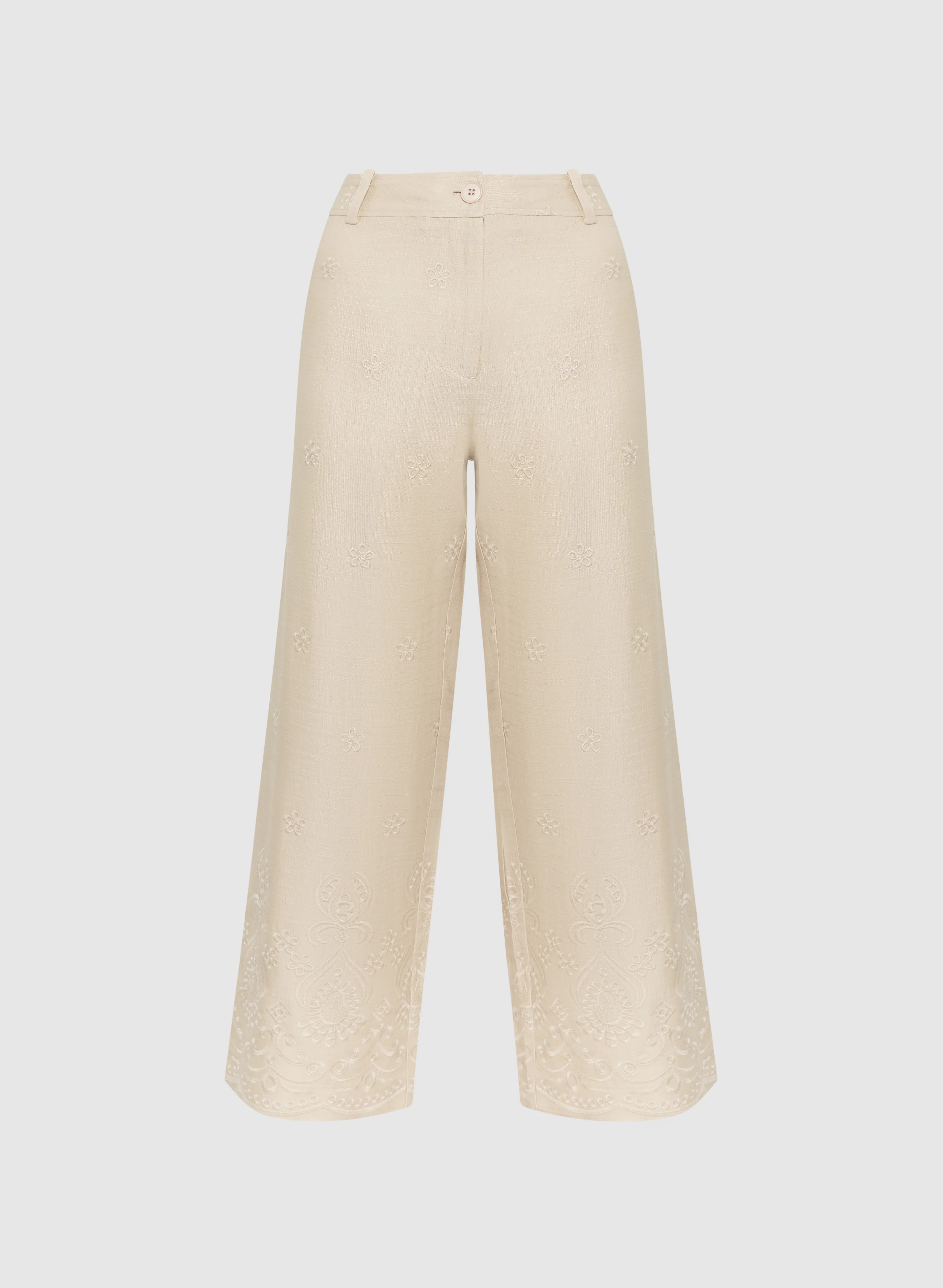 Tonal Embroidered Linen-Blend Pants - Image 6