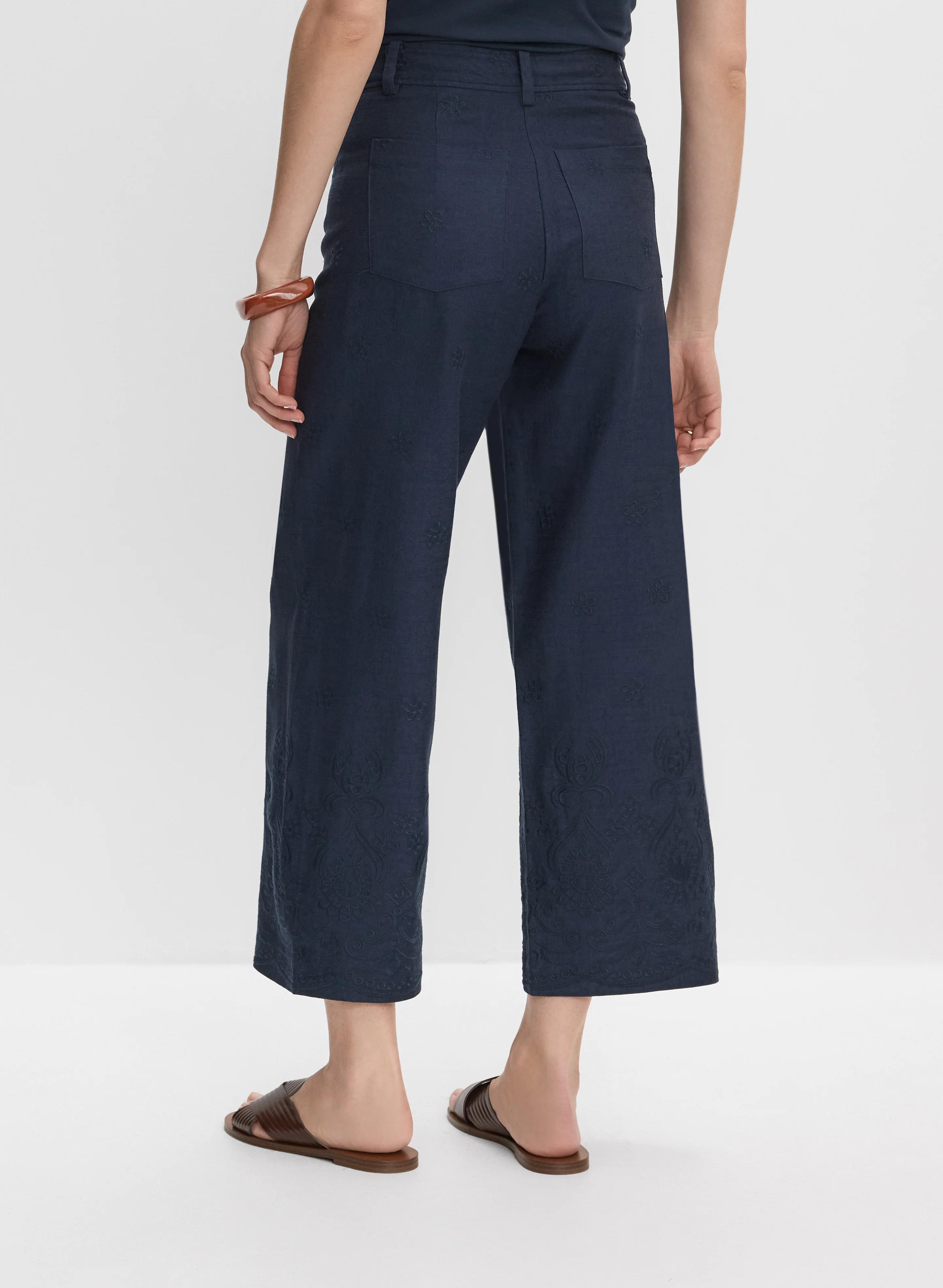 Tonal Embroidered Linen-Blend Pants - Image 2