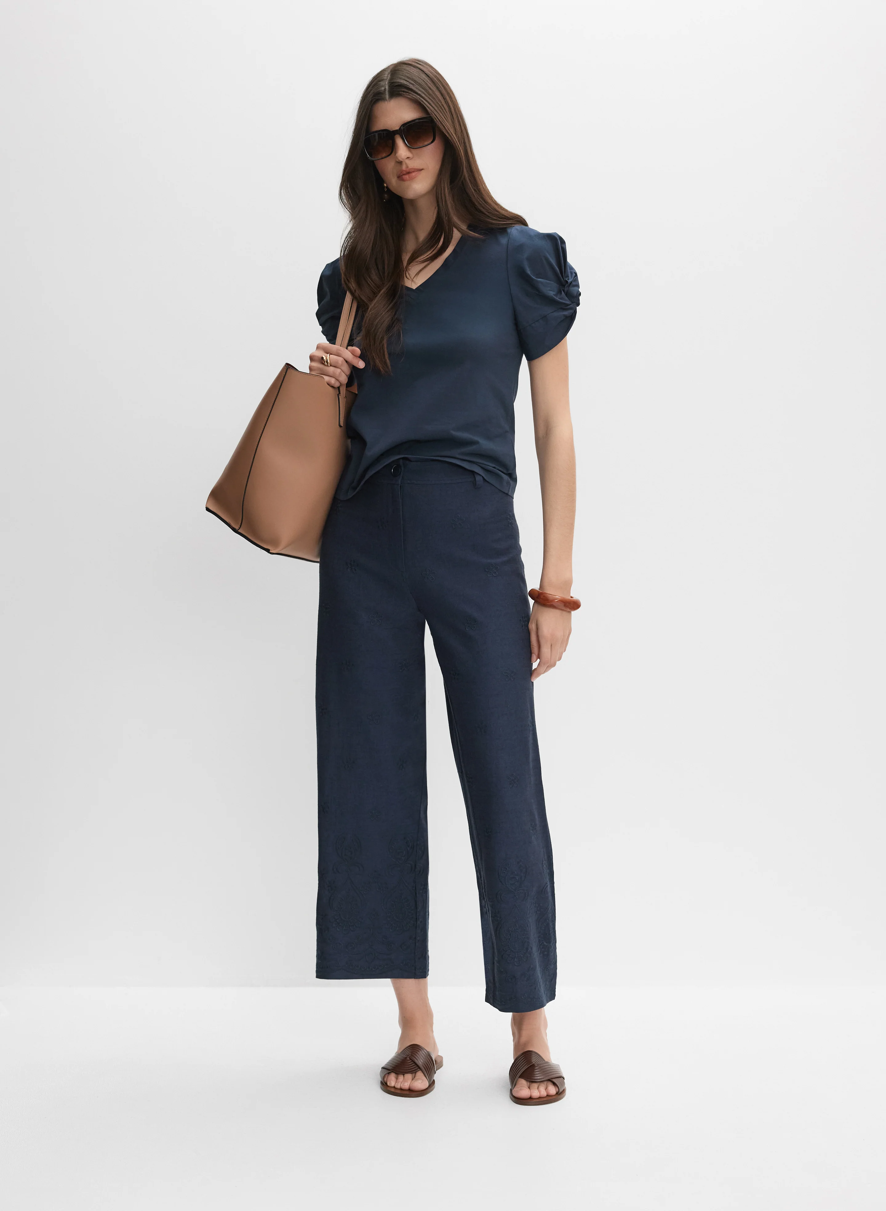 Tonal Embroidered Linen-Blend Pants - Image 3