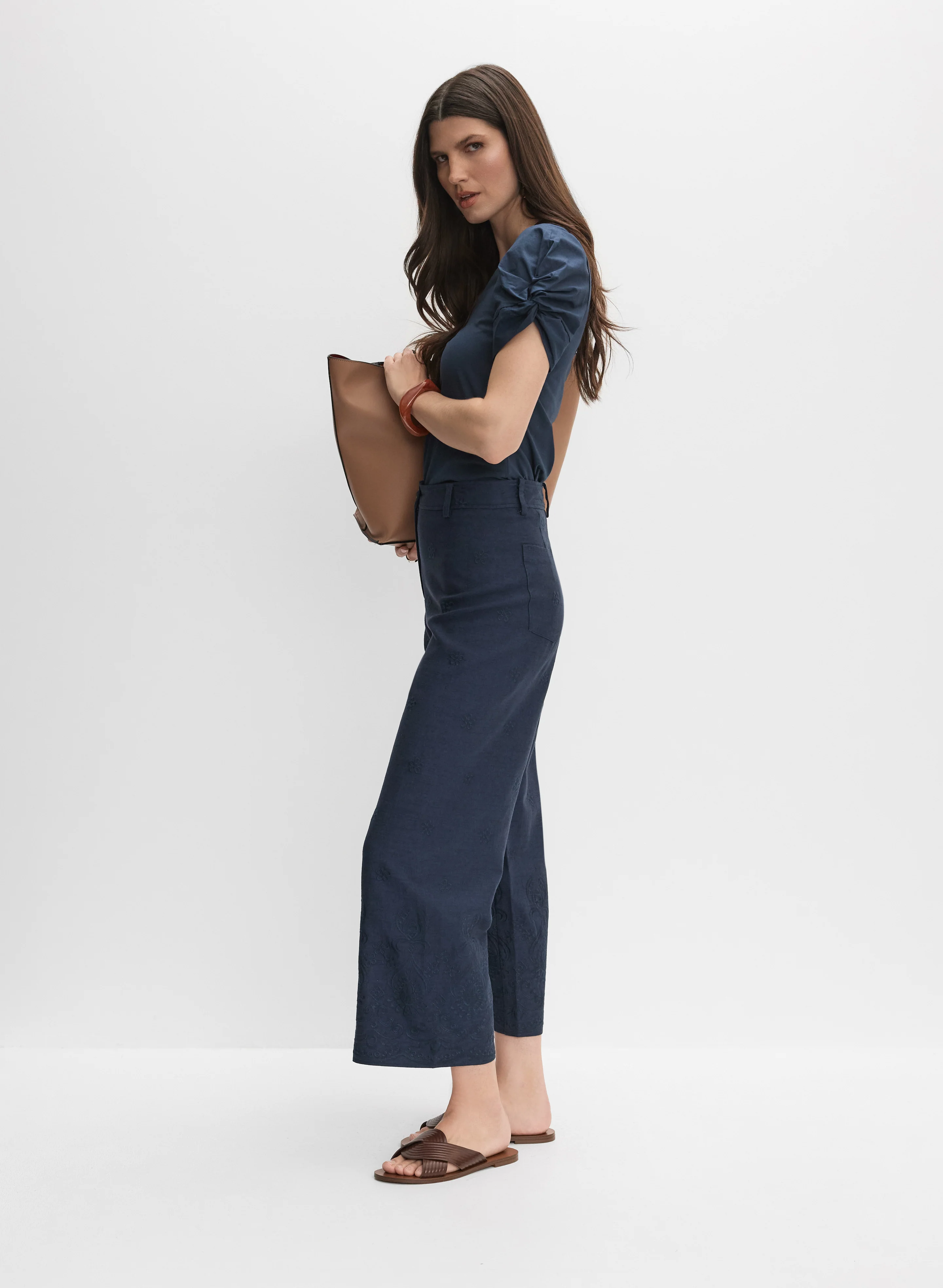 Tonal Embroidered Linen-Blend Pants - Image 5