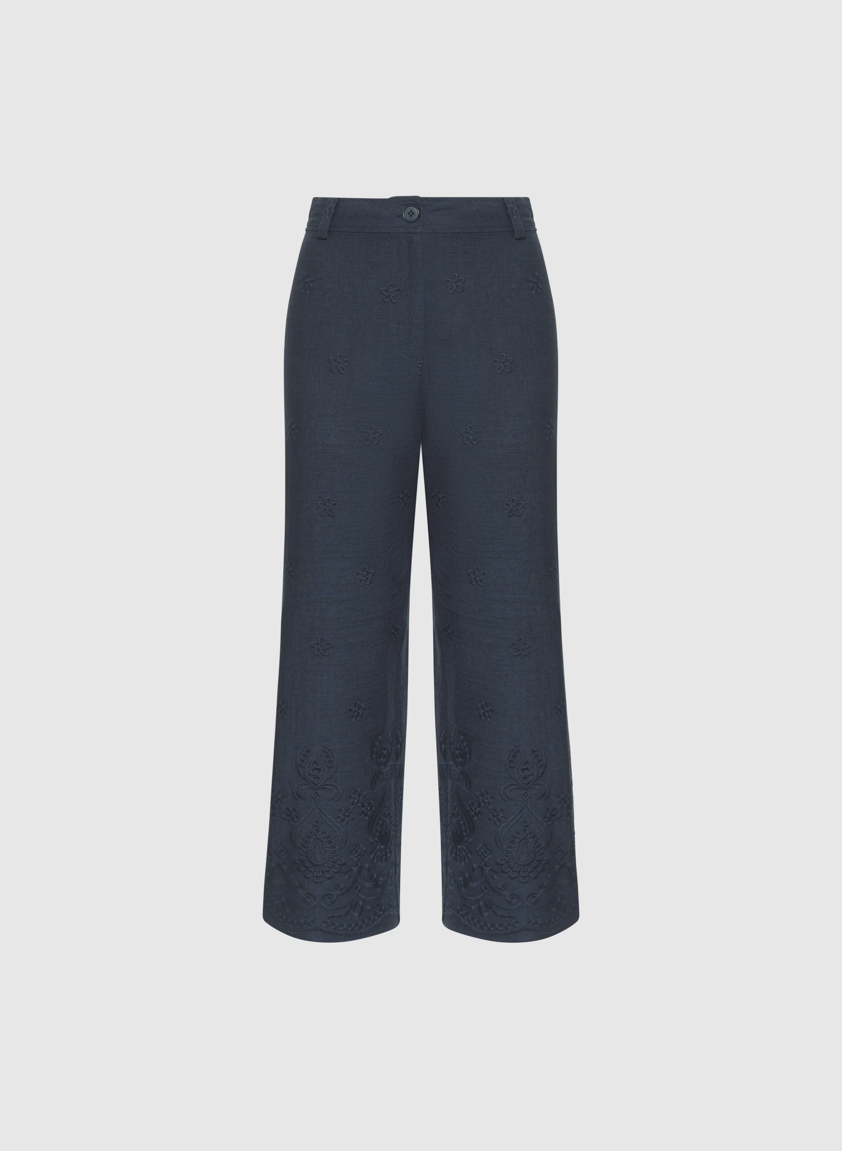 Tonal Embroidered Linen-Blend Pants - Image 6