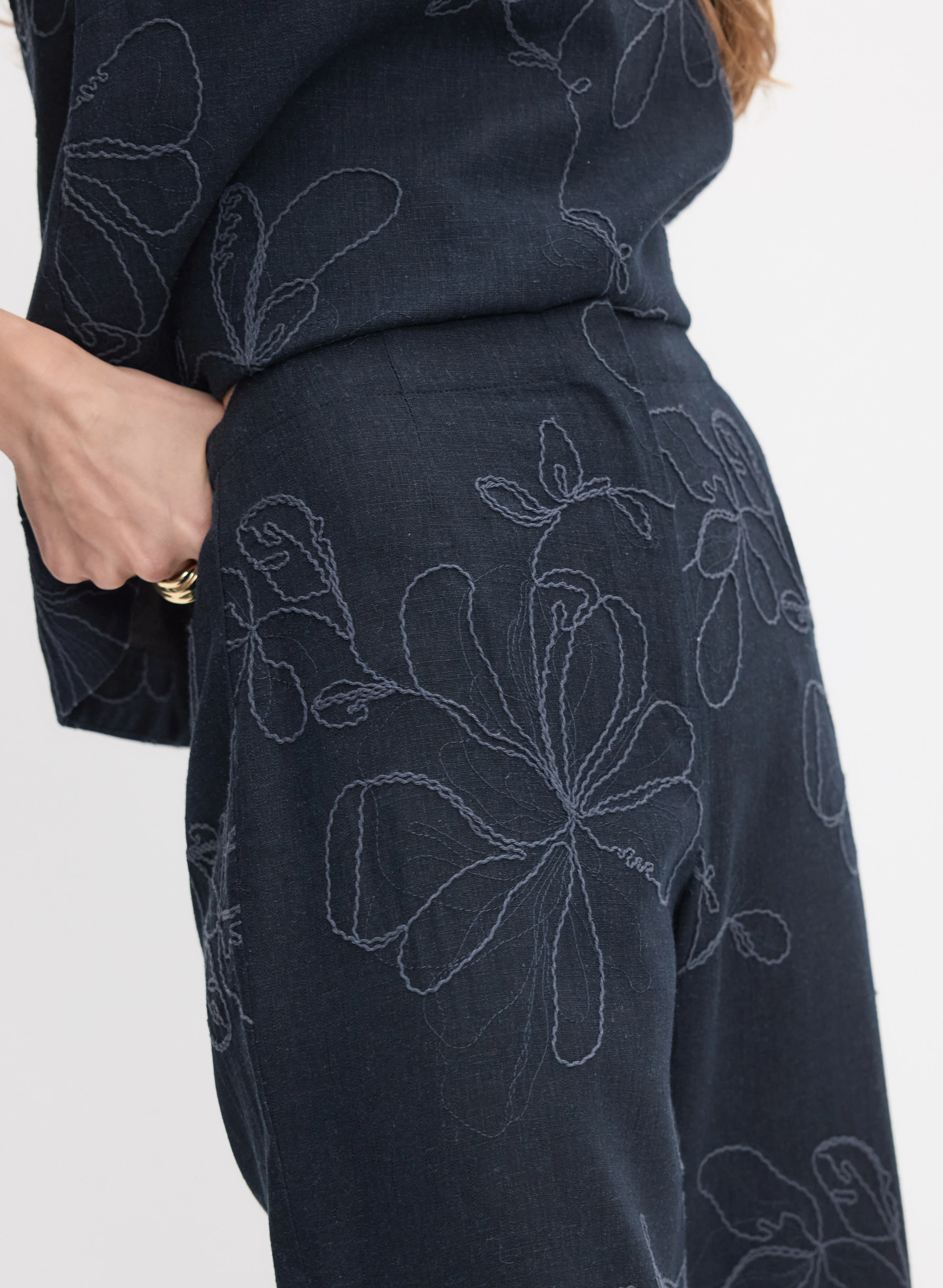 Tonal Floral Embroidered Pants - Image 5