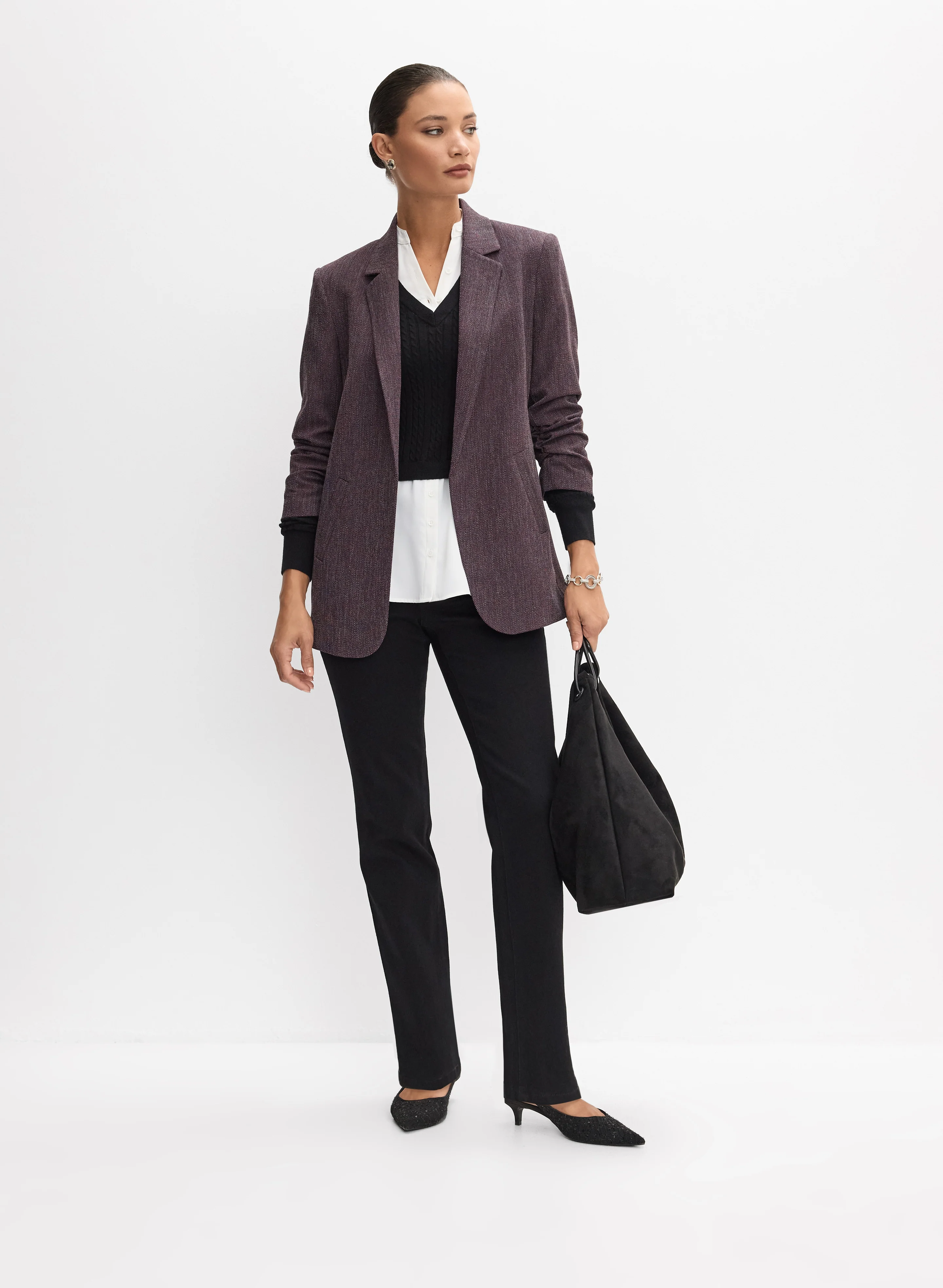 Tweed 3/4 Sleeve Blazer & Straight-Leg Jeans
